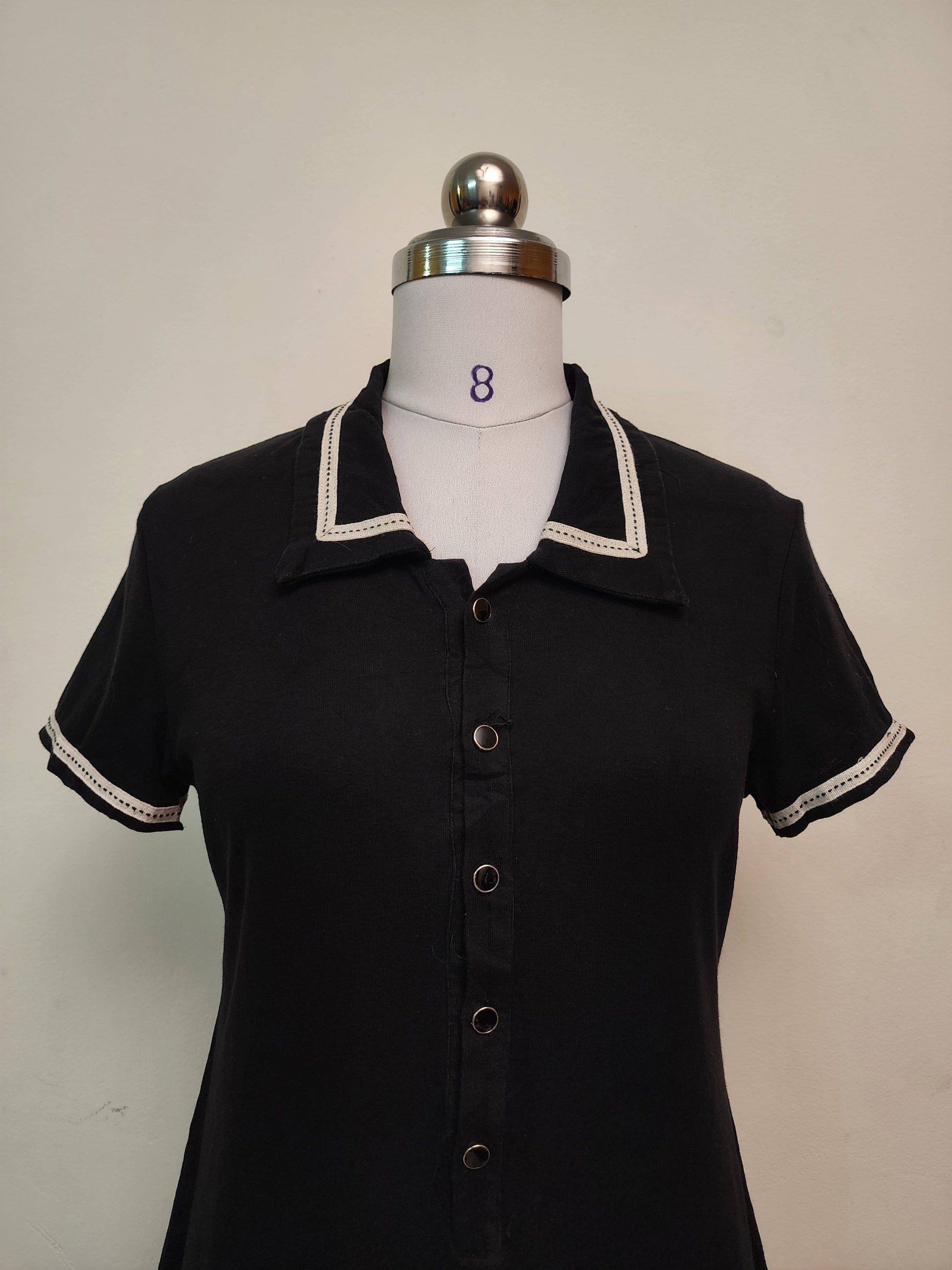 Classic Black Polo Mini Dress - Short Sleeve Collared Button-Front Dress