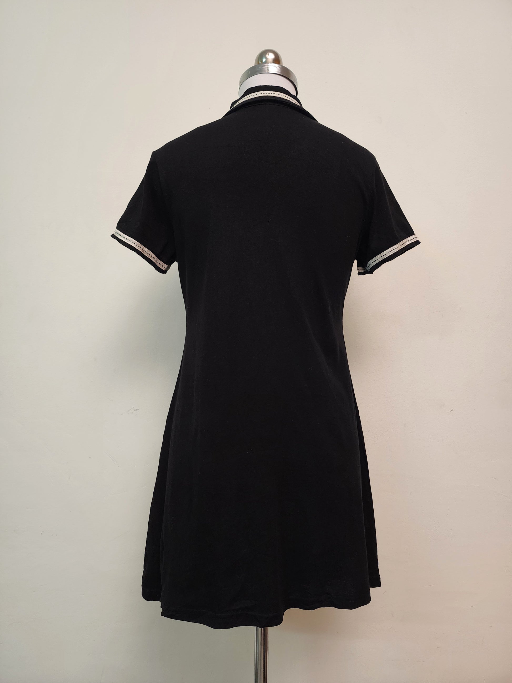 Classic Black Polo Mini Dress - Short Sleeve Collared Button-Front Dress