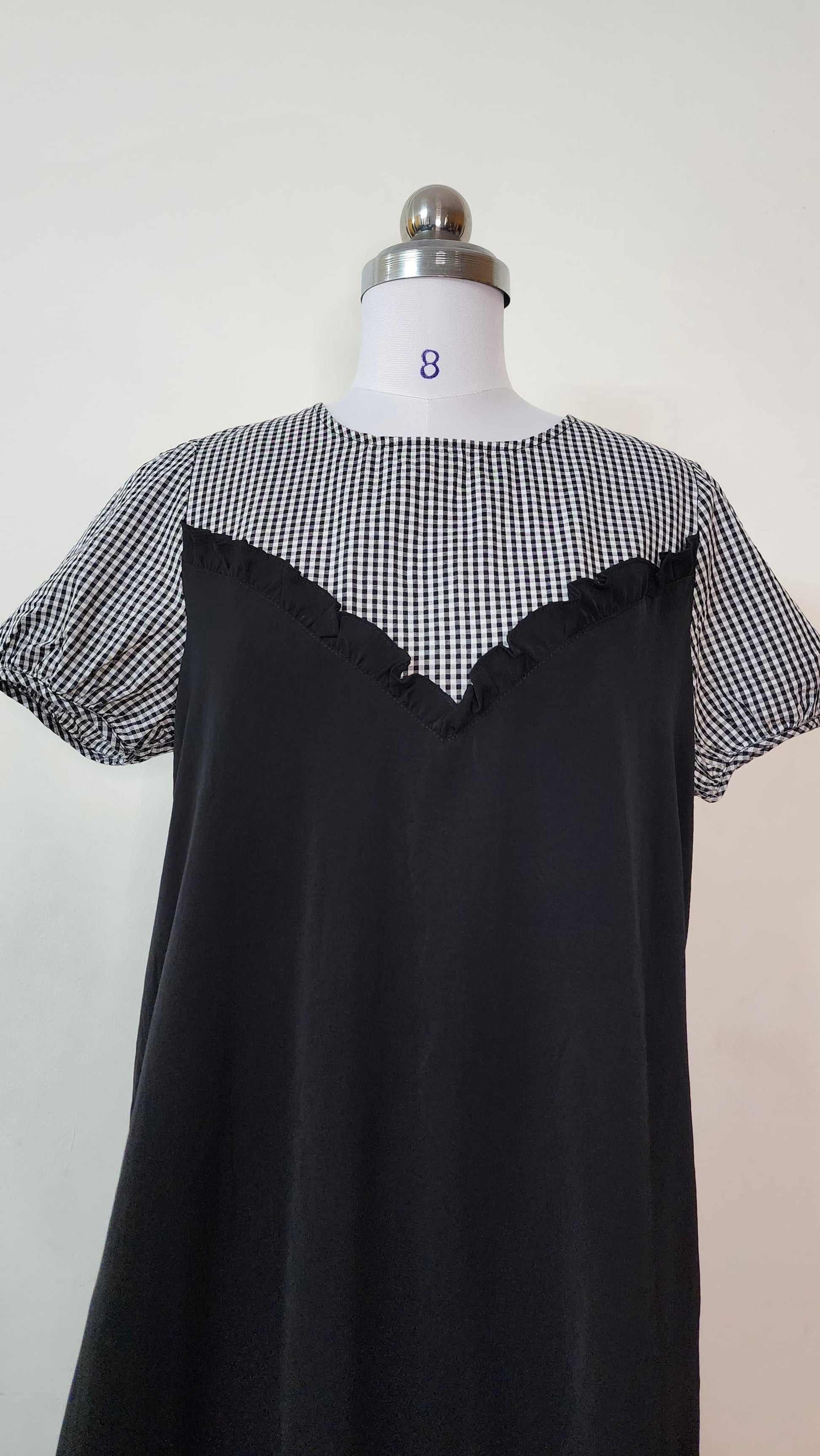 Black Gingham Puff Sleeve Dress