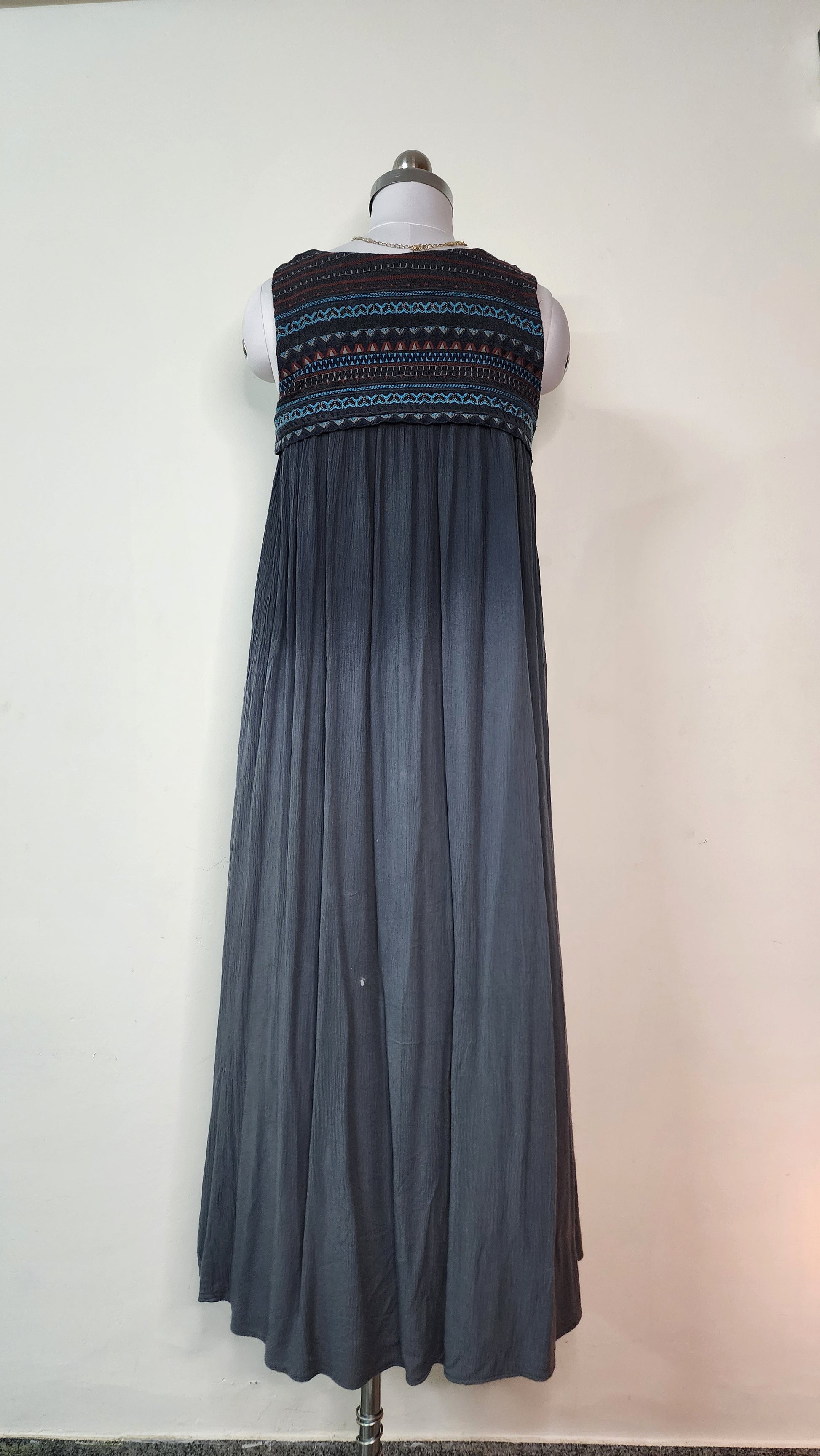 Dark Grey Bohemian Embroidered Sleeveless Dress