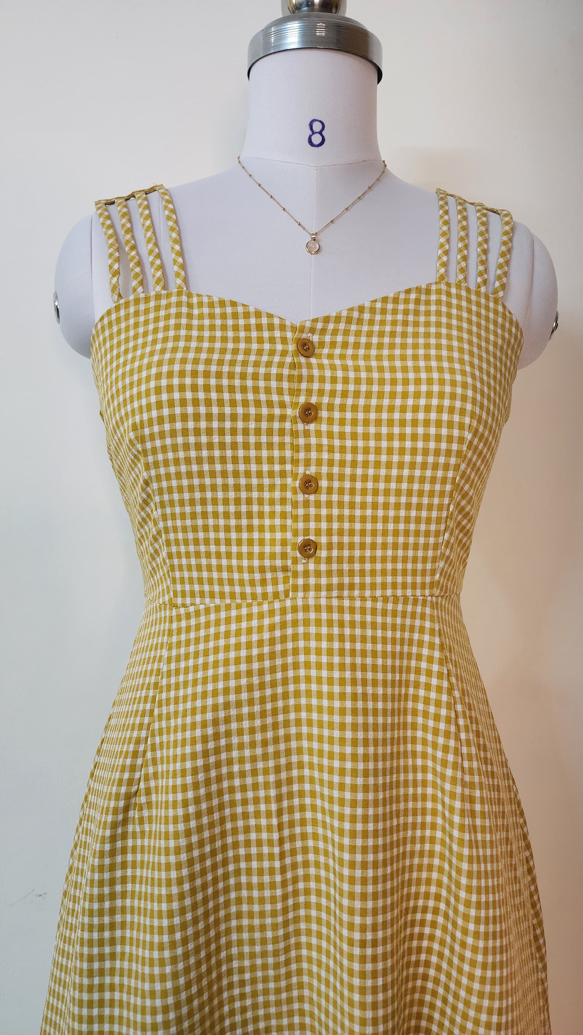 Mustard Yellow Gingham Pinafore Midi Dress