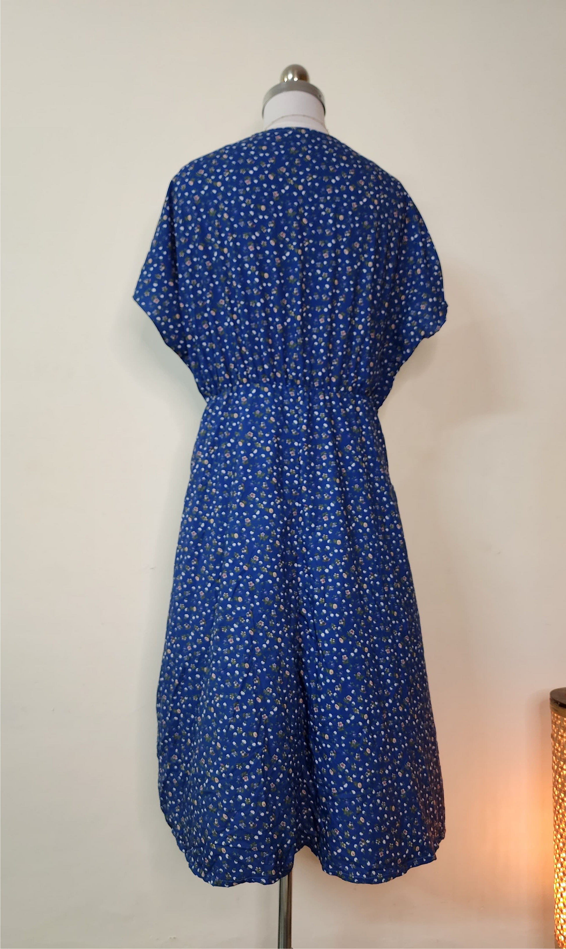 Navy Blue Ditsy Floral Wrap Midi Dress