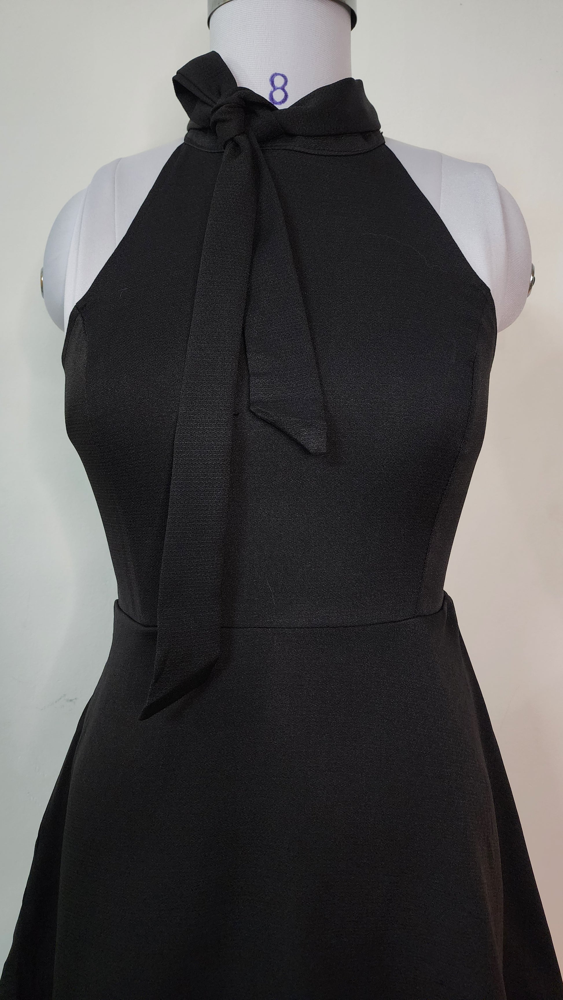 Elegant Black Halter Neck Mini Dress - Tie Detail A-Line Party Dress