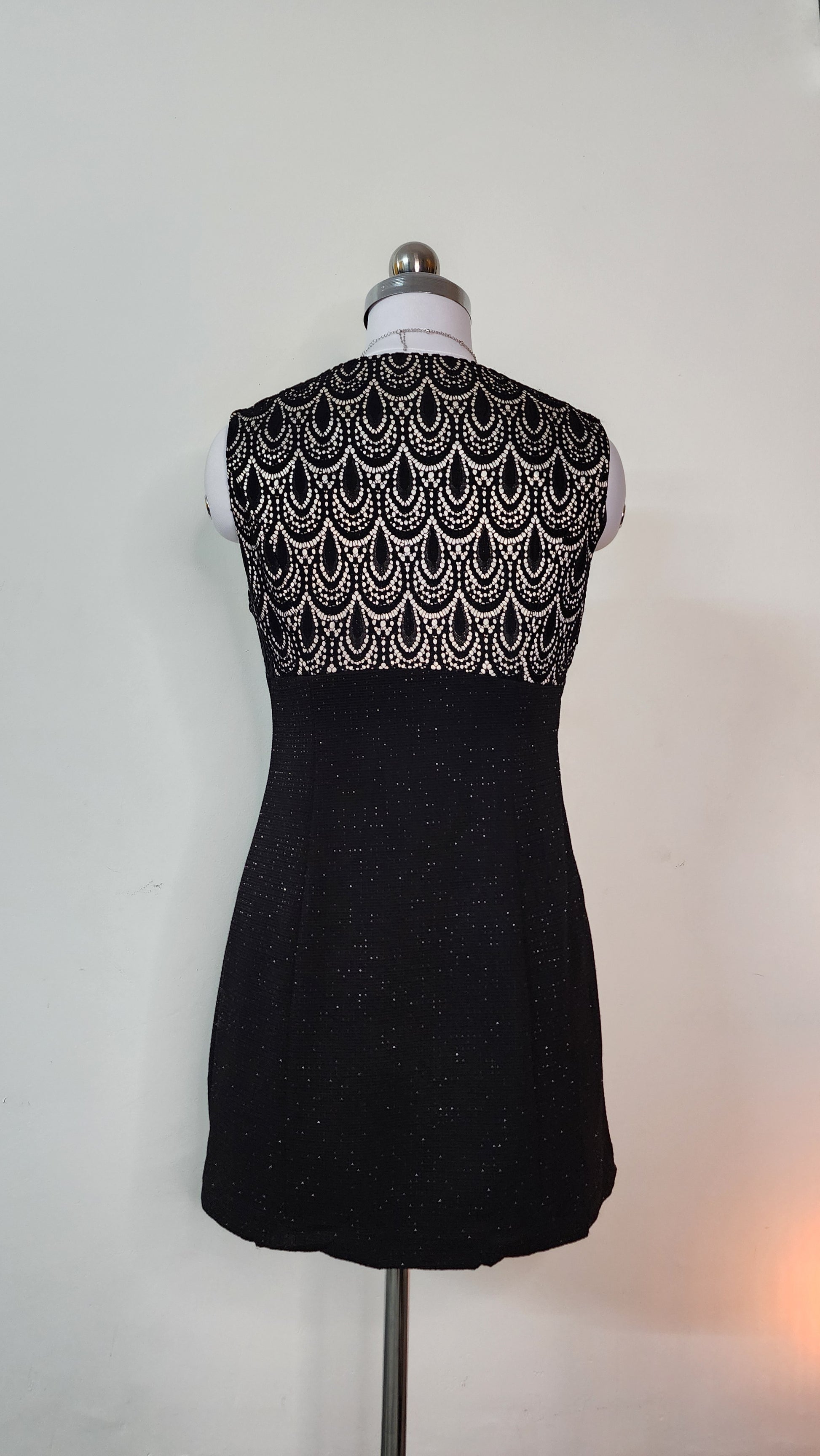 Elegant Black Sleeveless Mini Dress with Lace Bodice