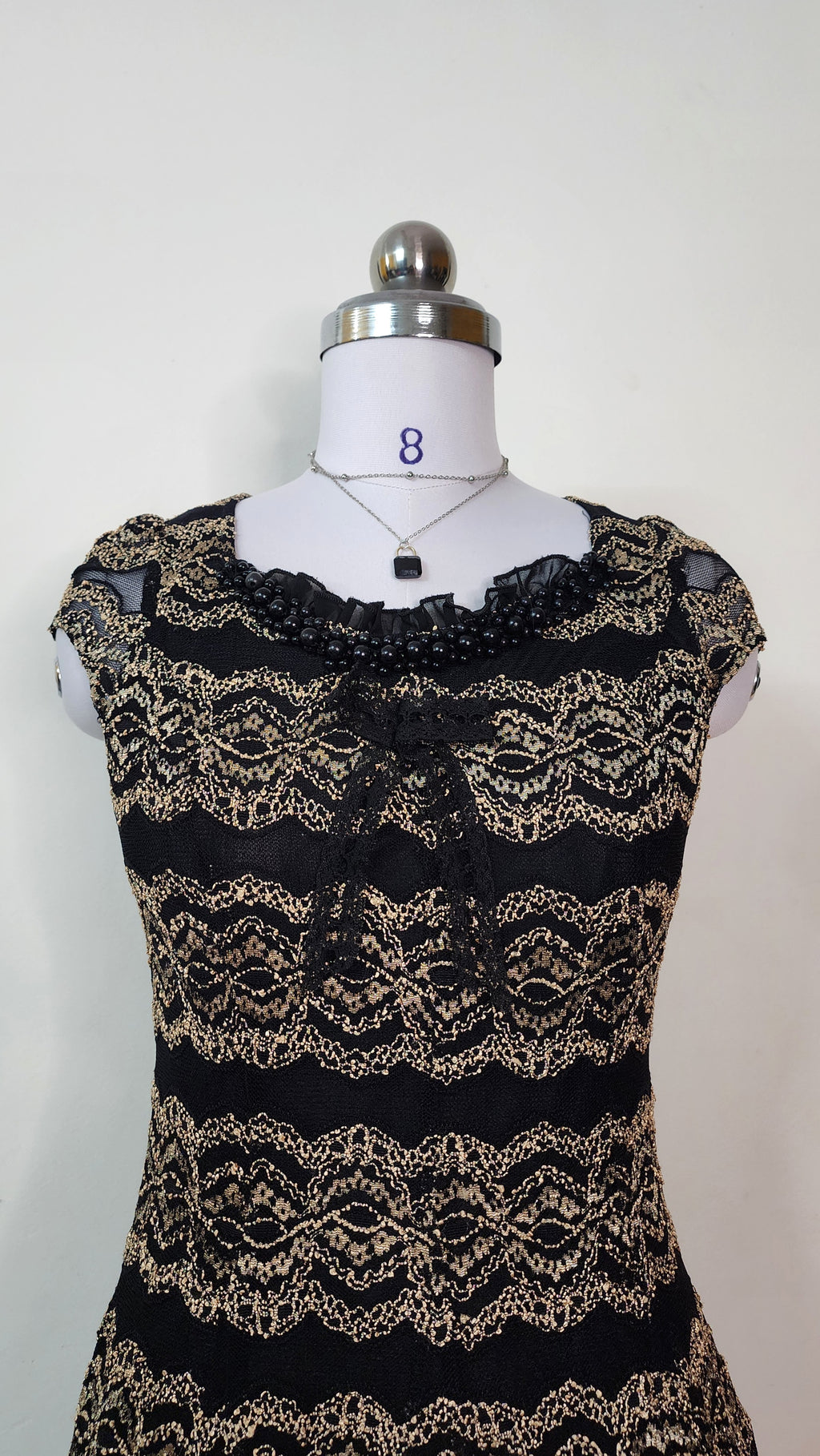 Elegant Black and Gold Lace Mini Dress - Cap Sleeve Party Dress