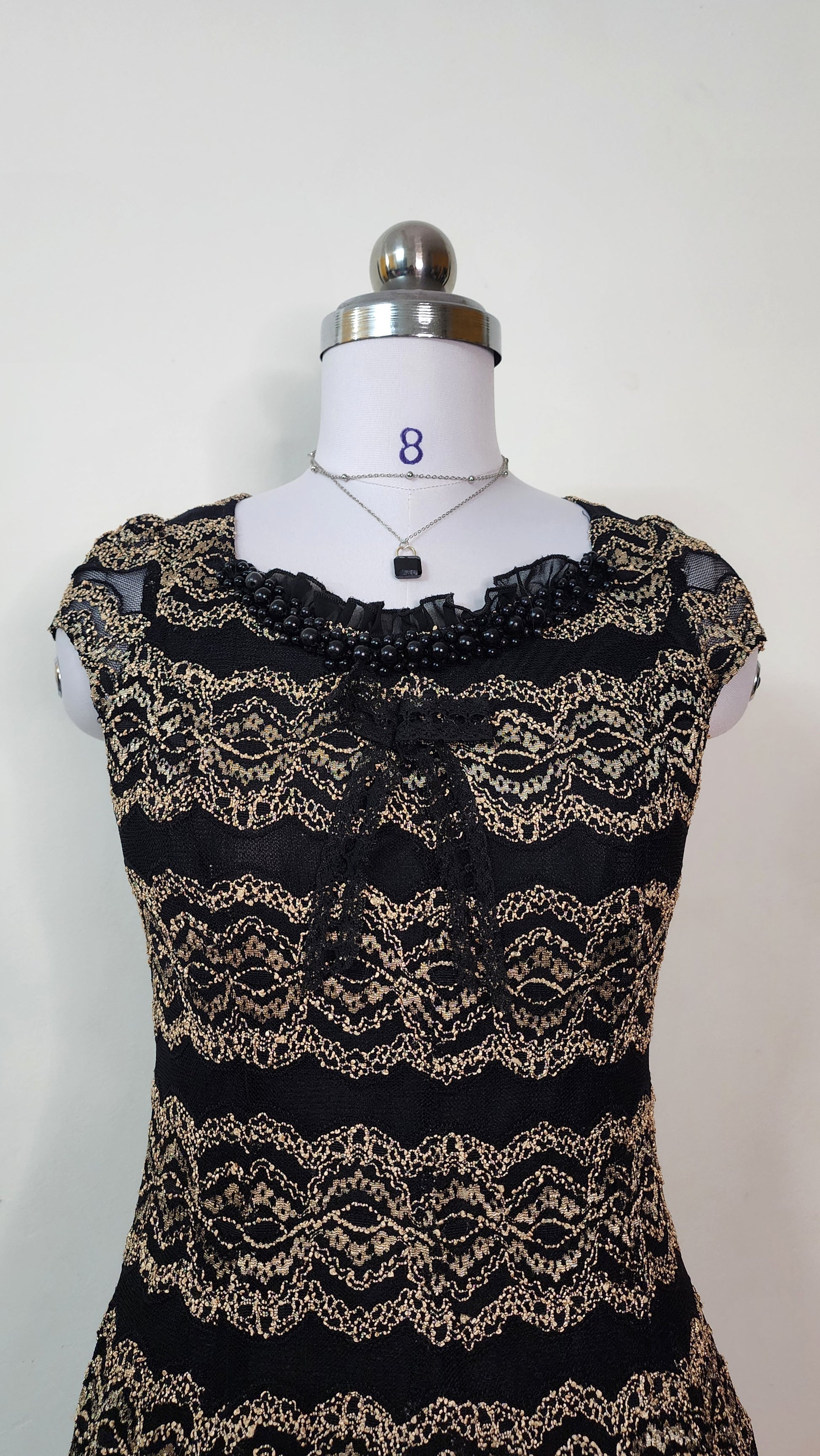 Elegant Black and Gold Lace Mini Dress - Cap Sleeve Party Dress