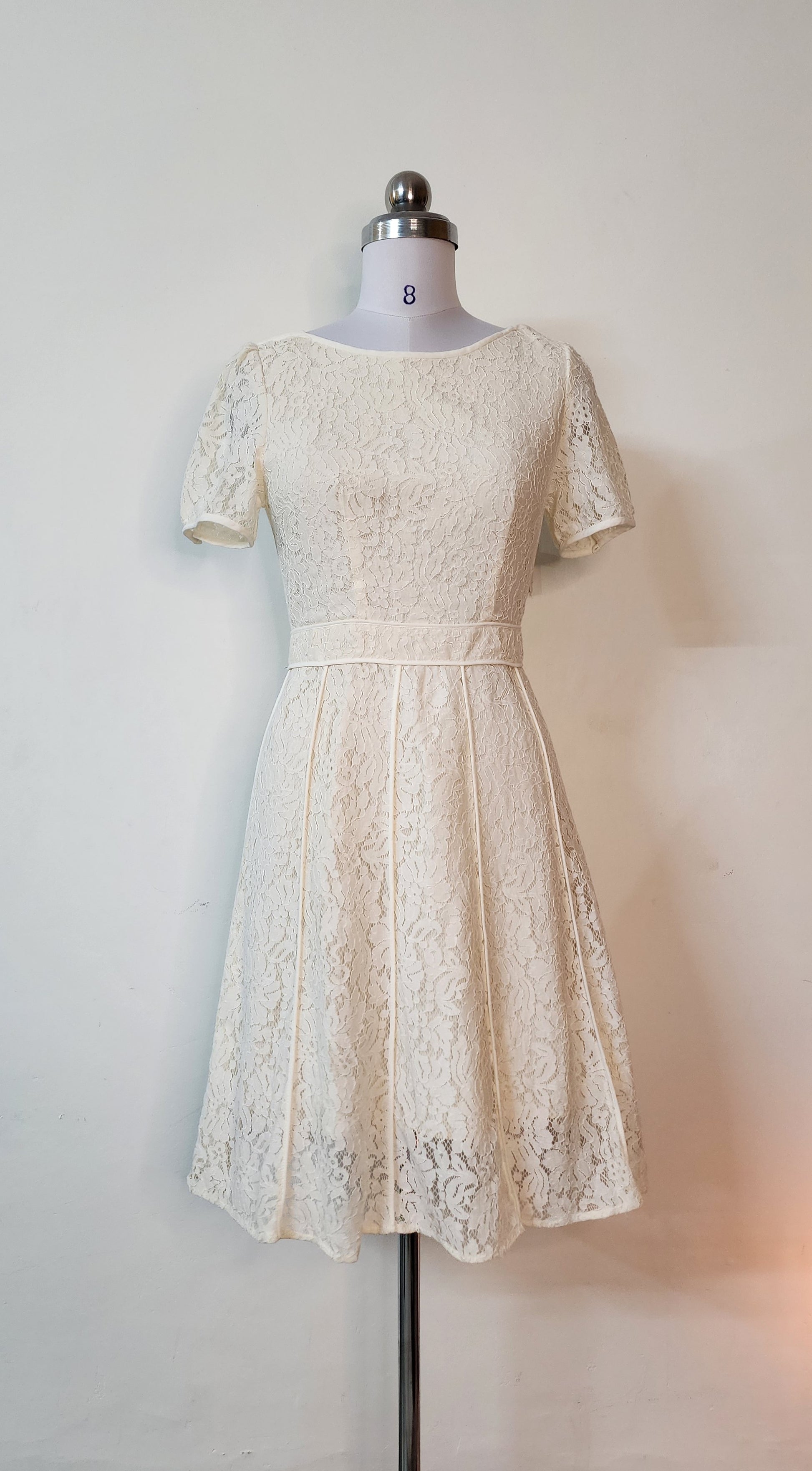 Elegant Cream Lace Mini Dress - Short Sleeve A-Line Party Dress