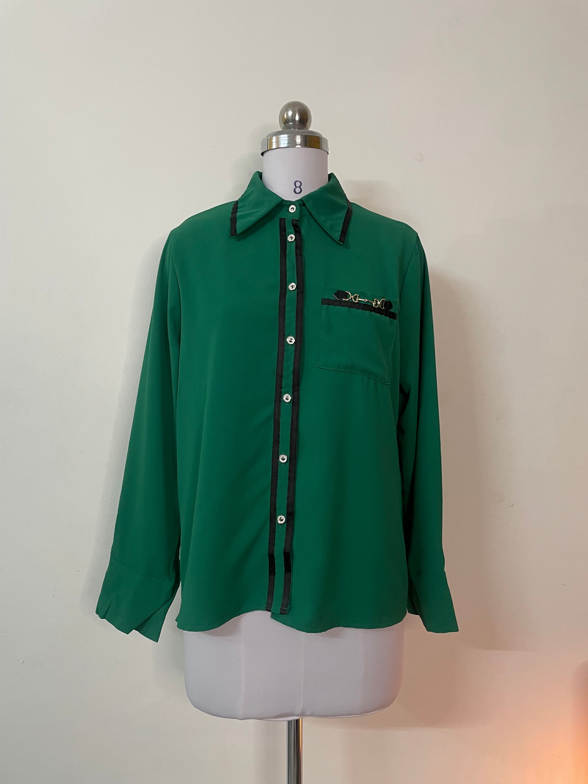 Emerald Green Long Sleeve Blouse with Horse Bit Detail