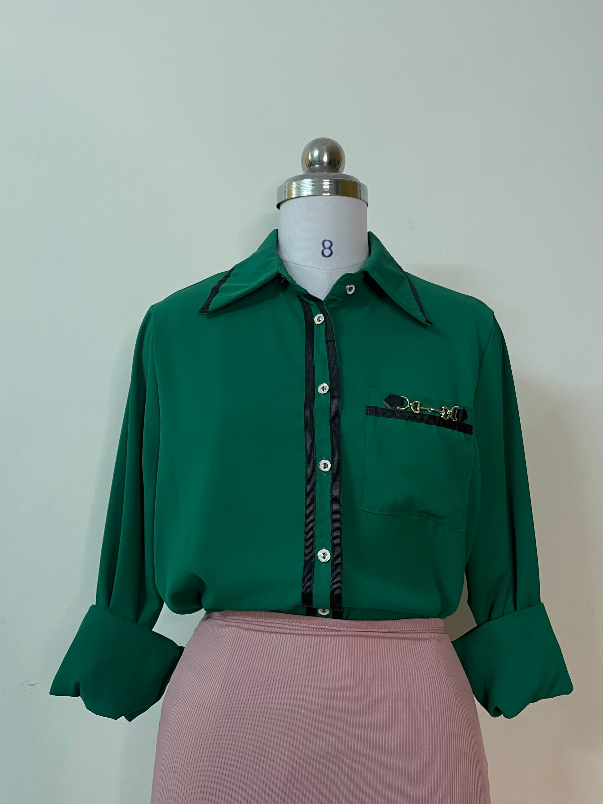 Emerald Green Long Sleeve Blouse with Horse Bit Detail