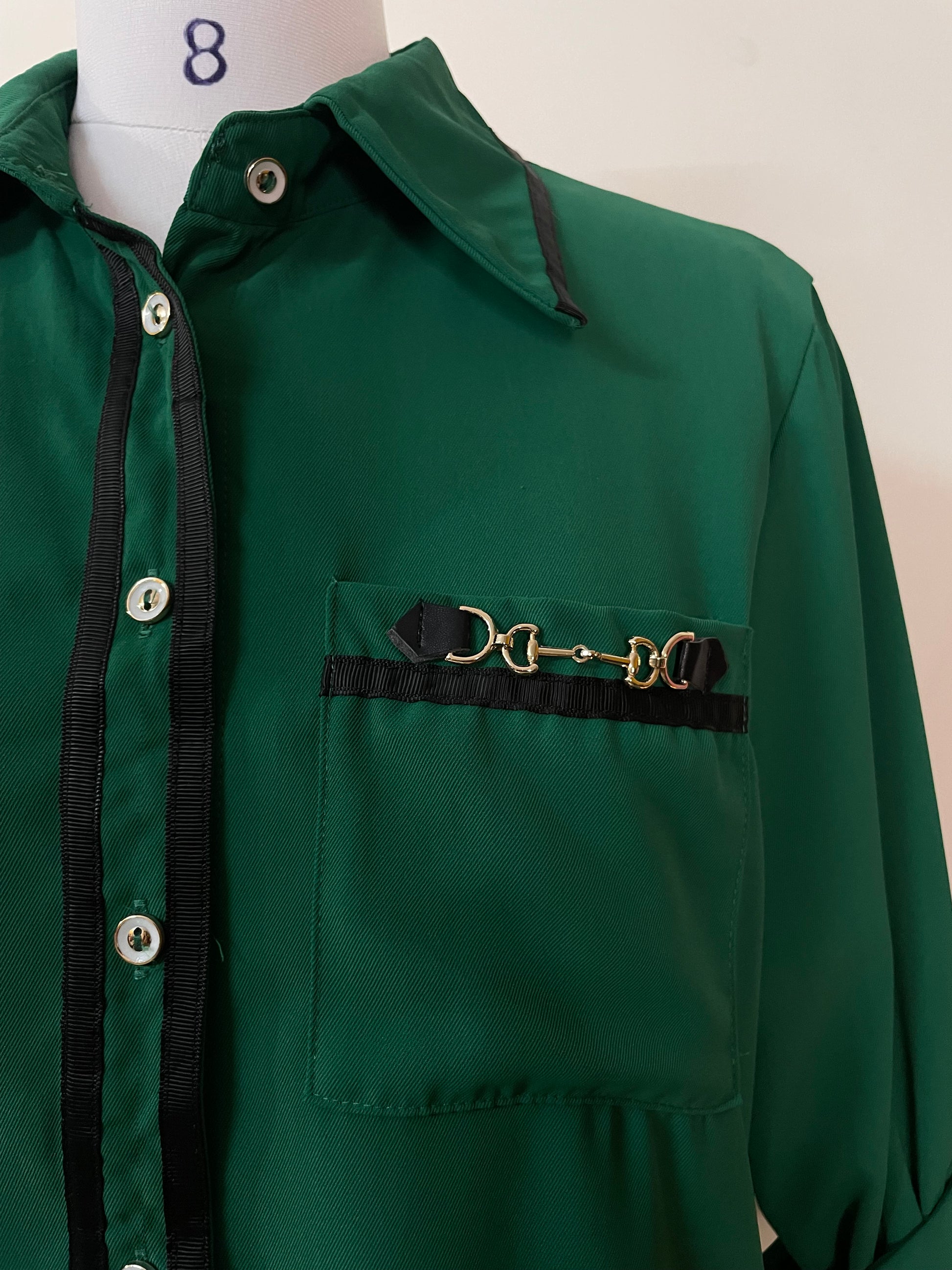 Emerald Green Long Sleeve Blouse with Horse Bit Detail