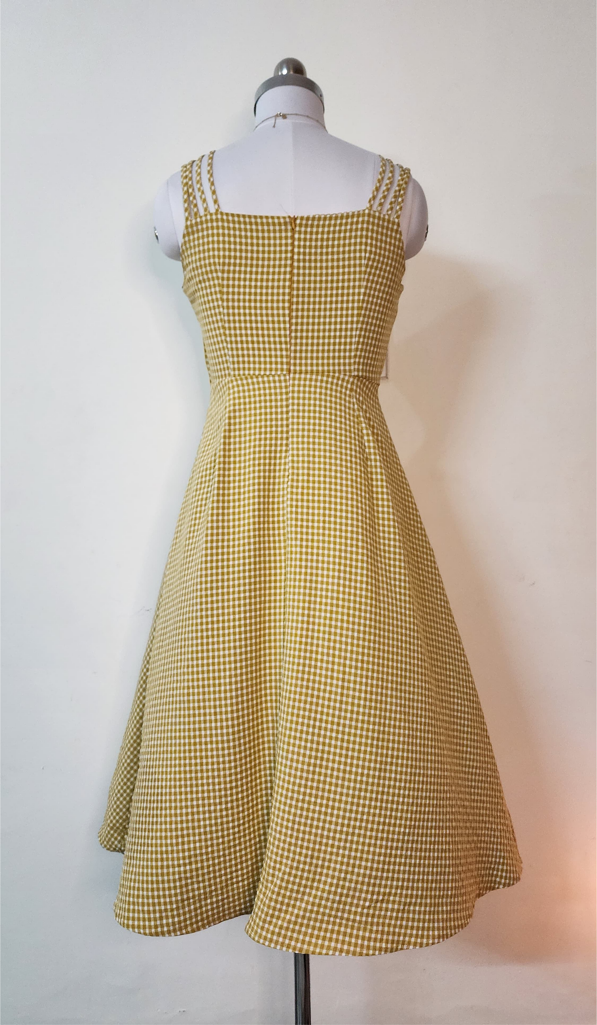 Mustard Yellow Gingham Pinafore Midi Dress