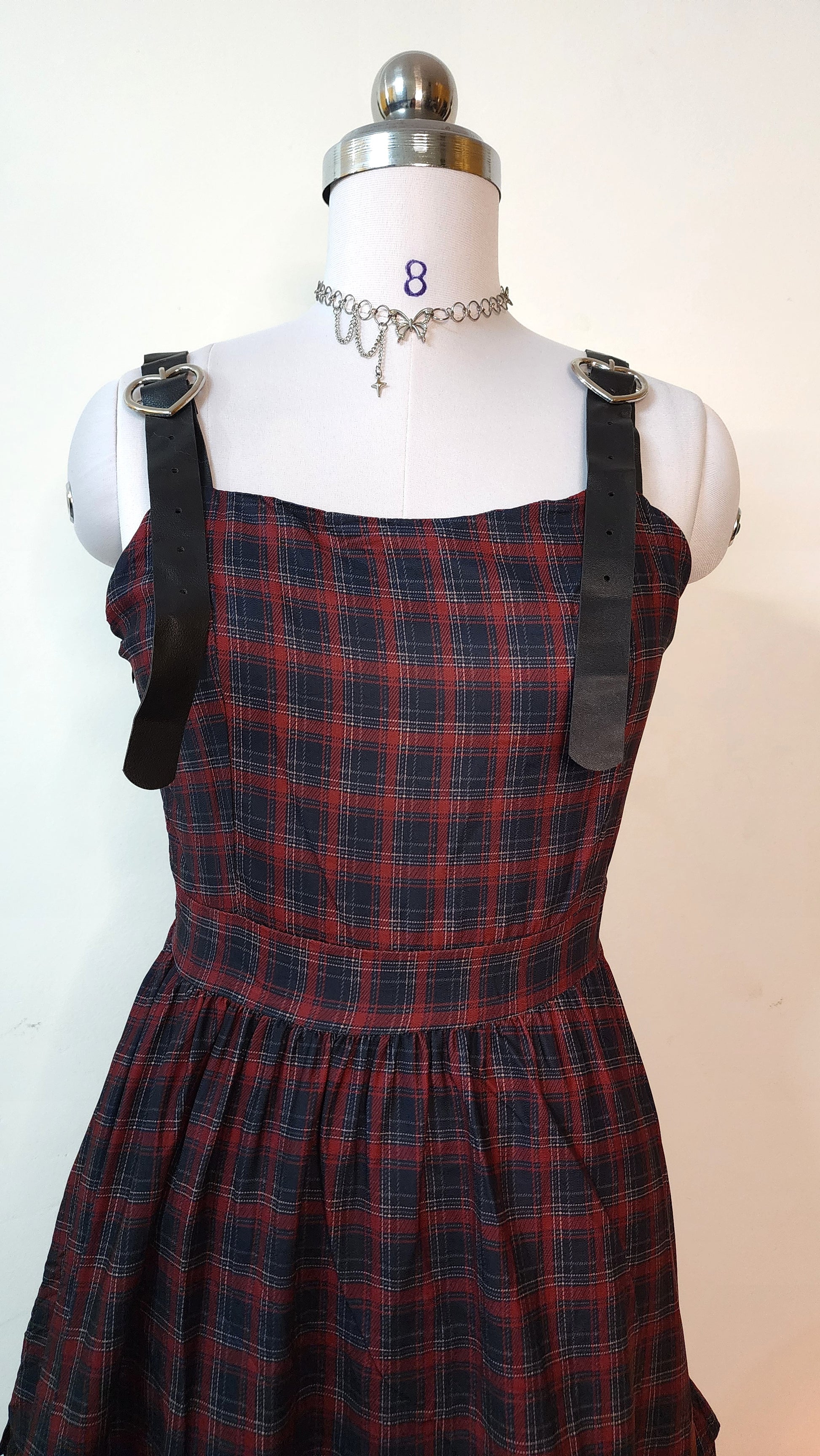 Gothic Plaid Mini Dress - Red and Black Buckle Strap Dress