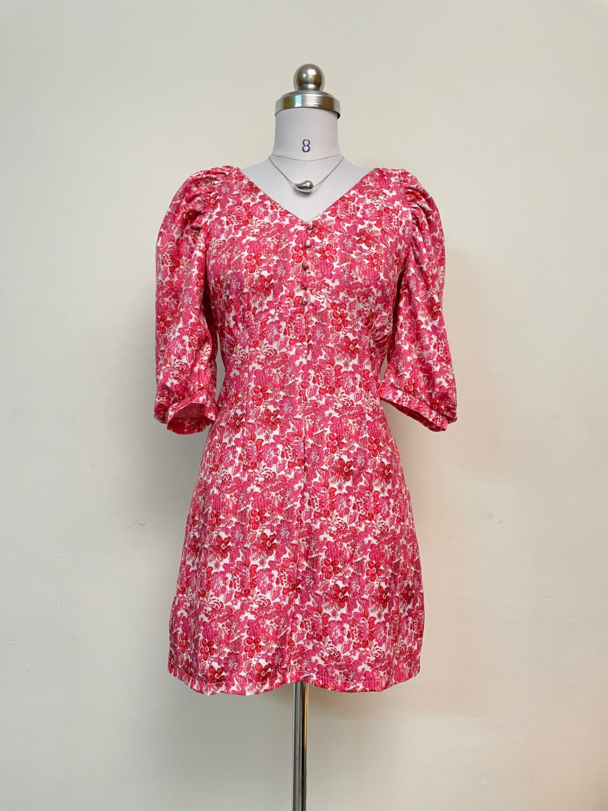 Pink Floral Puff Sleeve Mini Dress