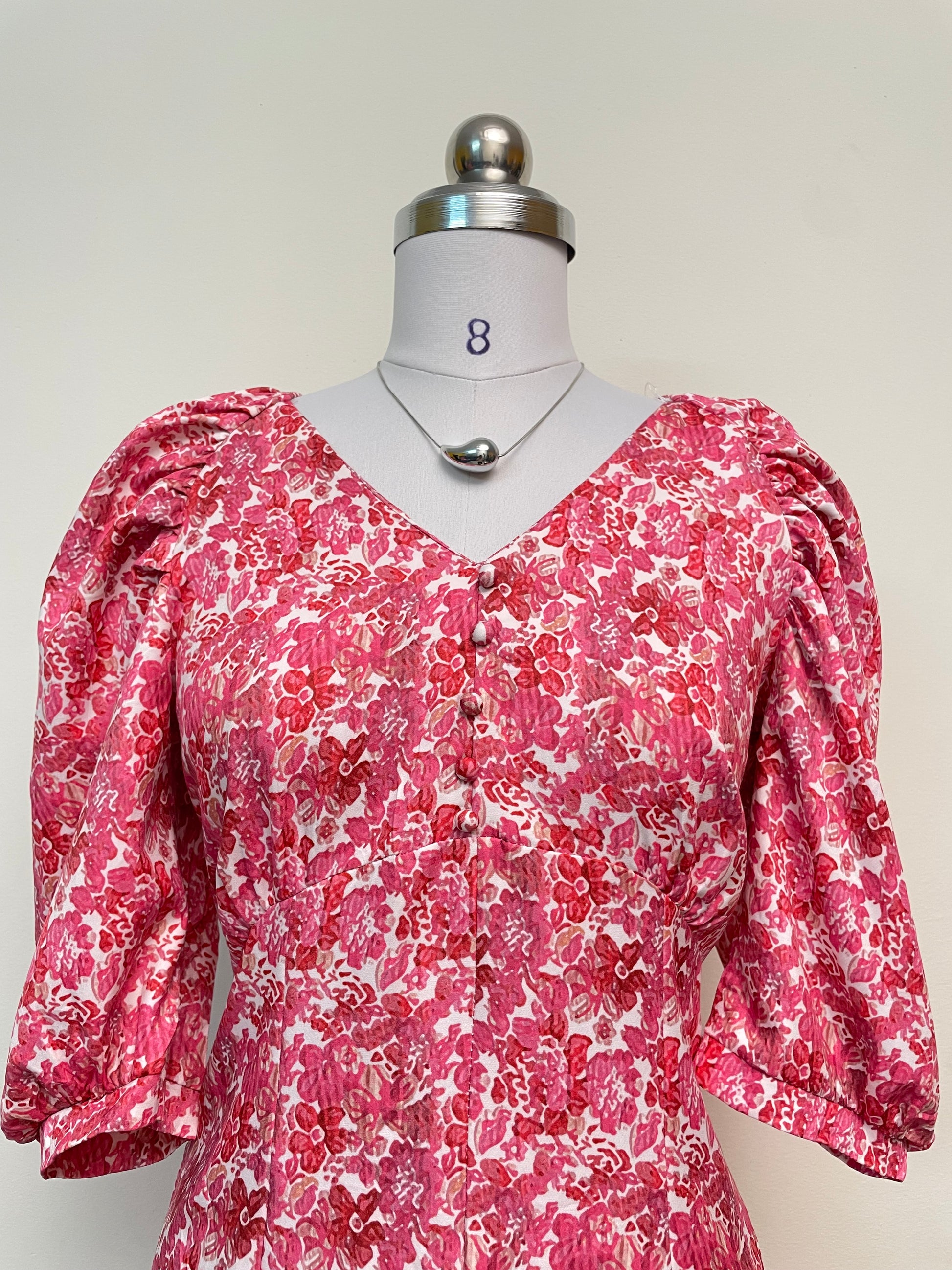 Pink Floral Puff Sleeve Mini Dress
