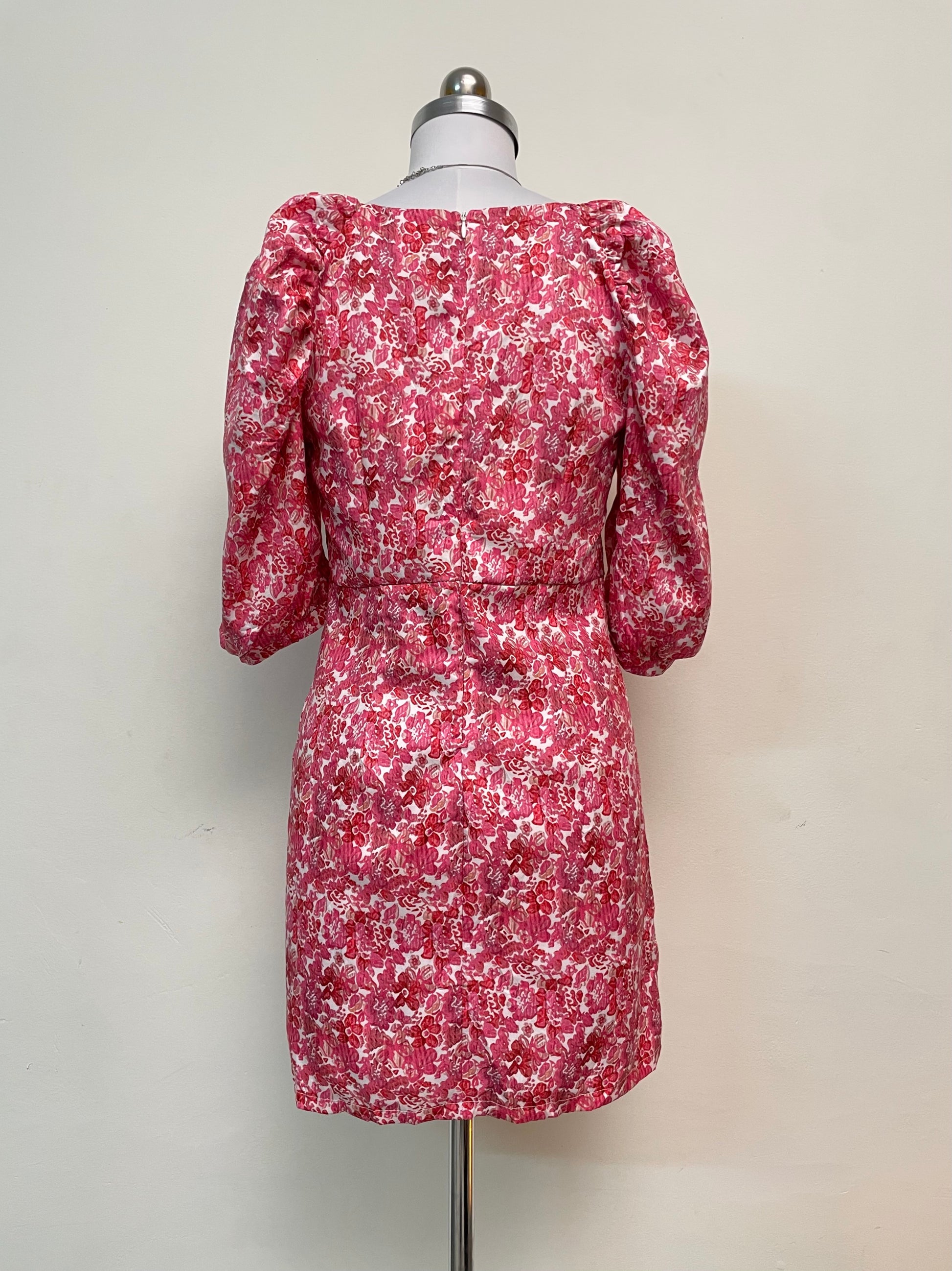 Pink Floral Puff Sleeve Mini Dress