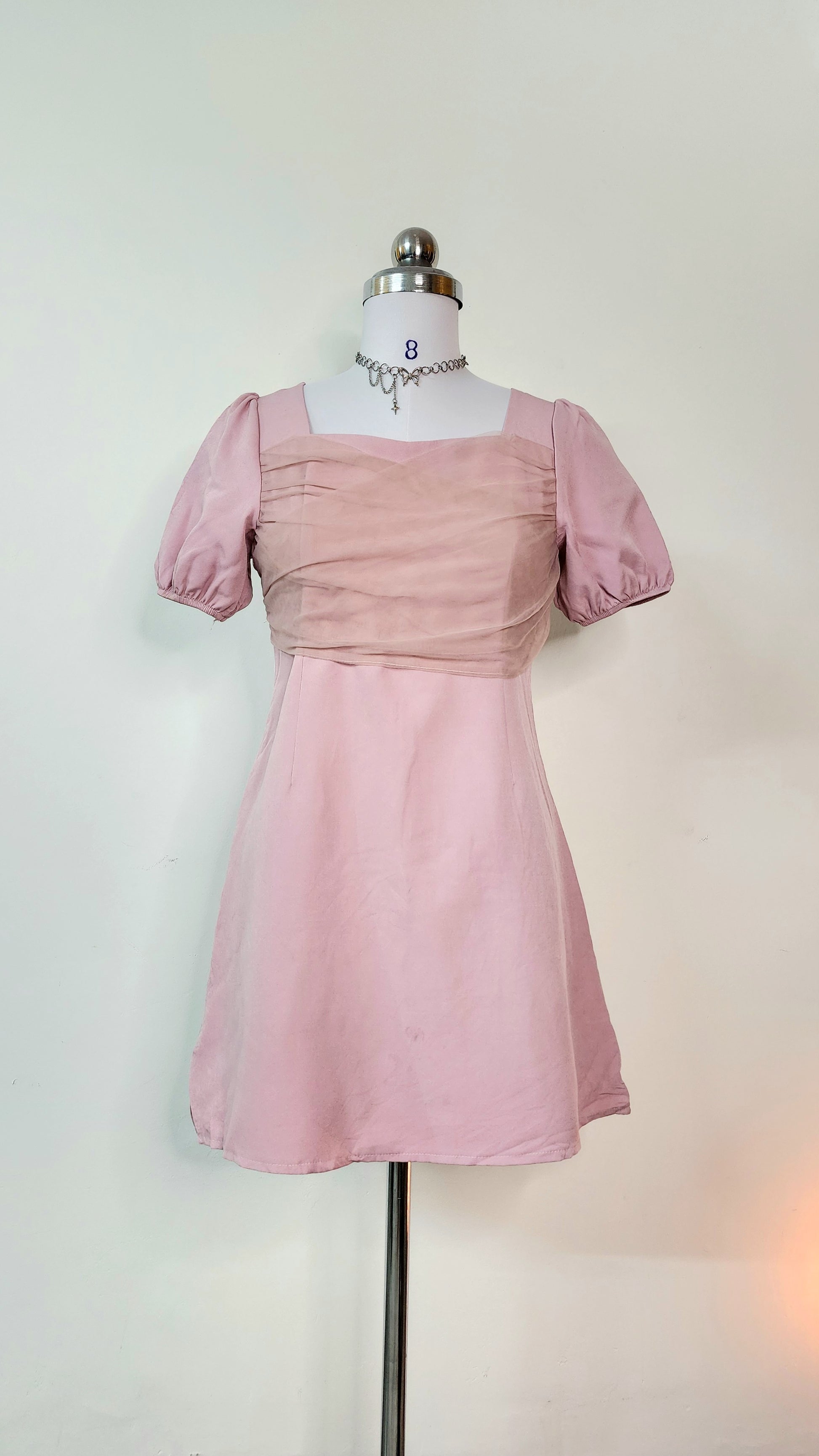 Pink Puff Sleeve Square Neck Mini Dress