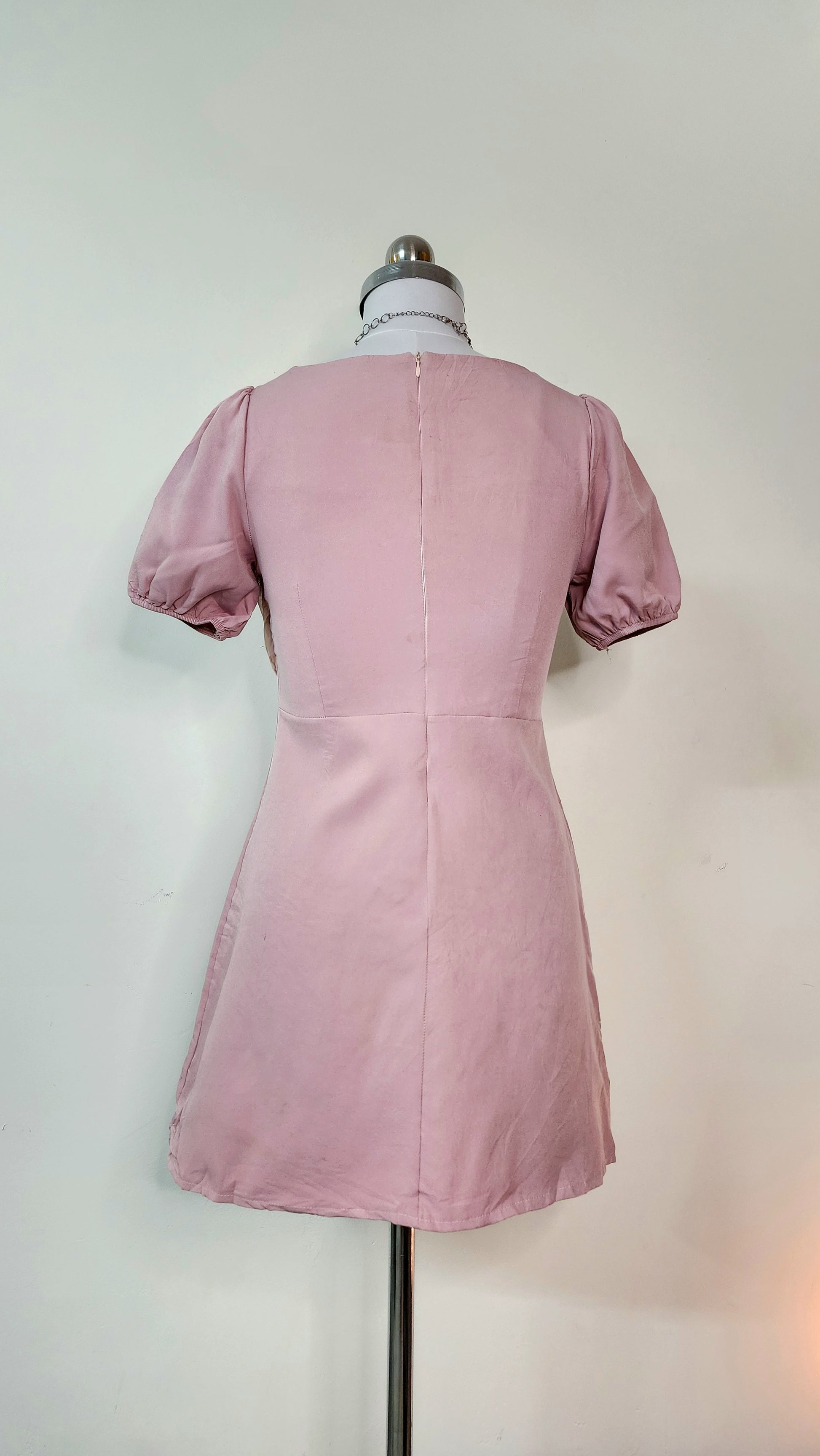 Pink Puff Sleeve Square Neck Mini Dress