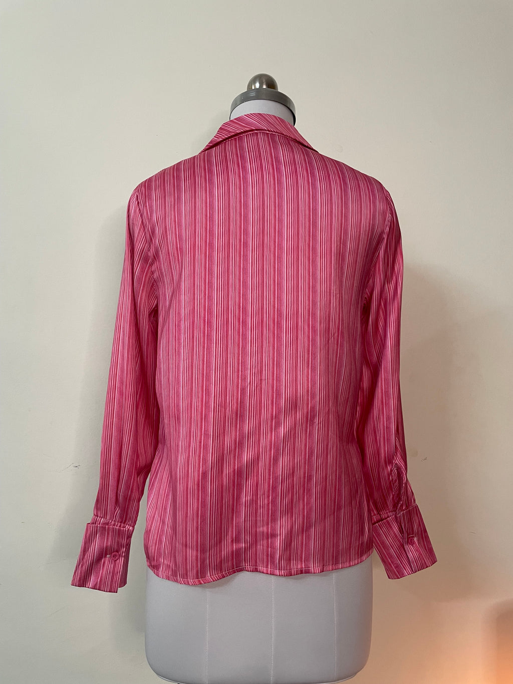 Pink Striped Tie-Neck Blouse - Long Sleeve Button-Up Top