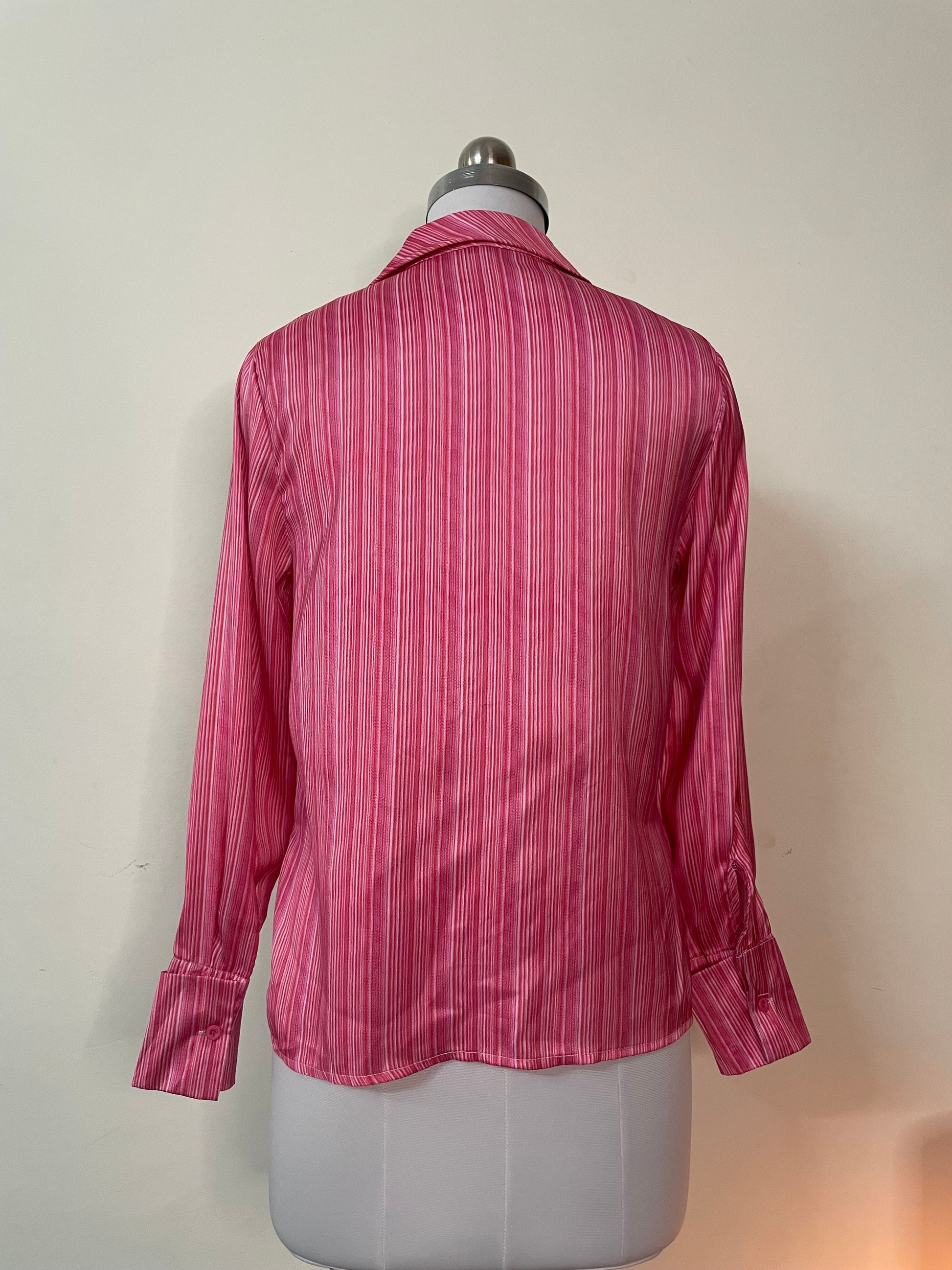 Pink Striped Tie-Neck Blouse - Long Sleeve Button-Up Top