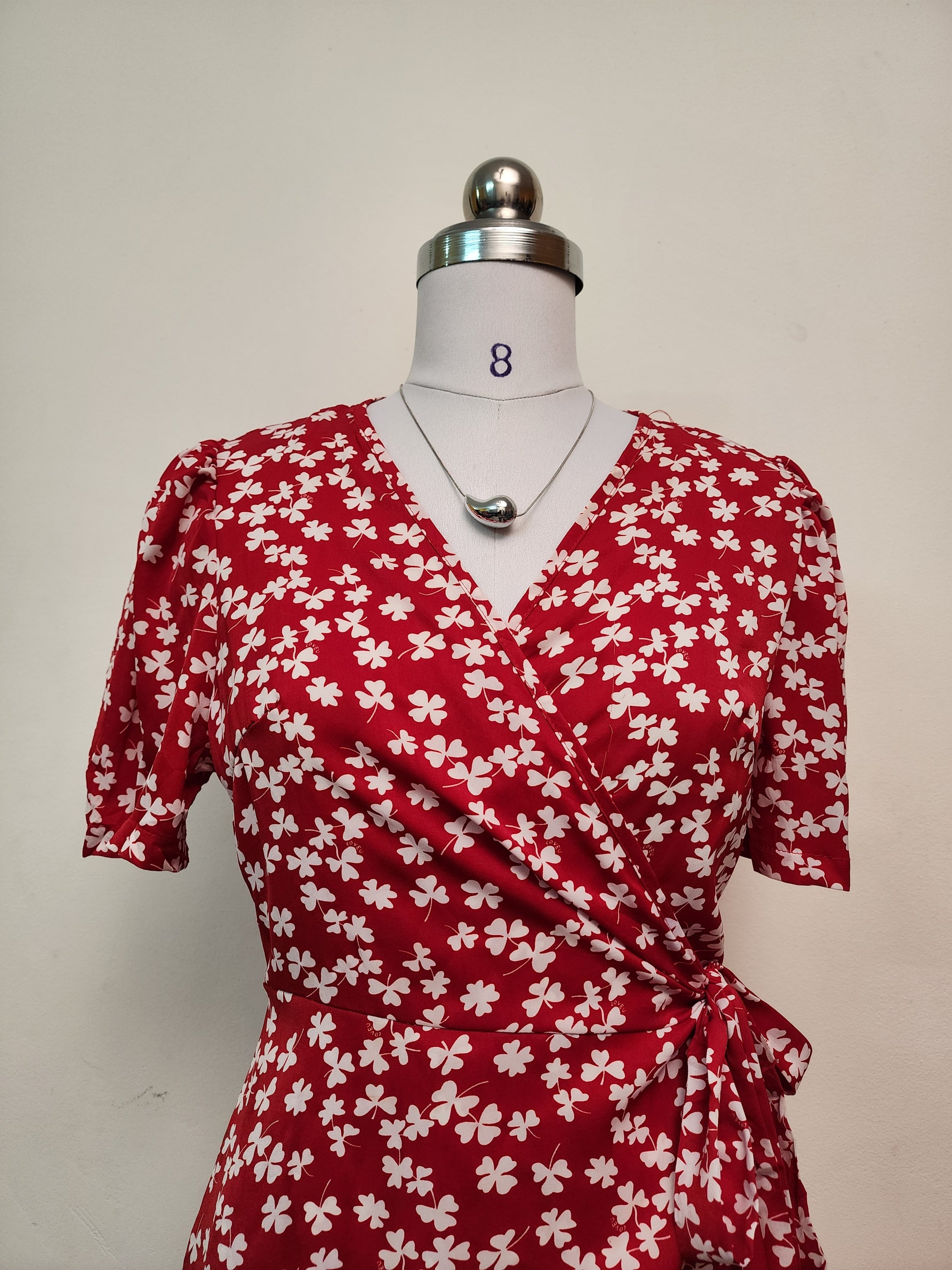 Red Floral Wrap Mini Dress - Short Sleeve V-Neck