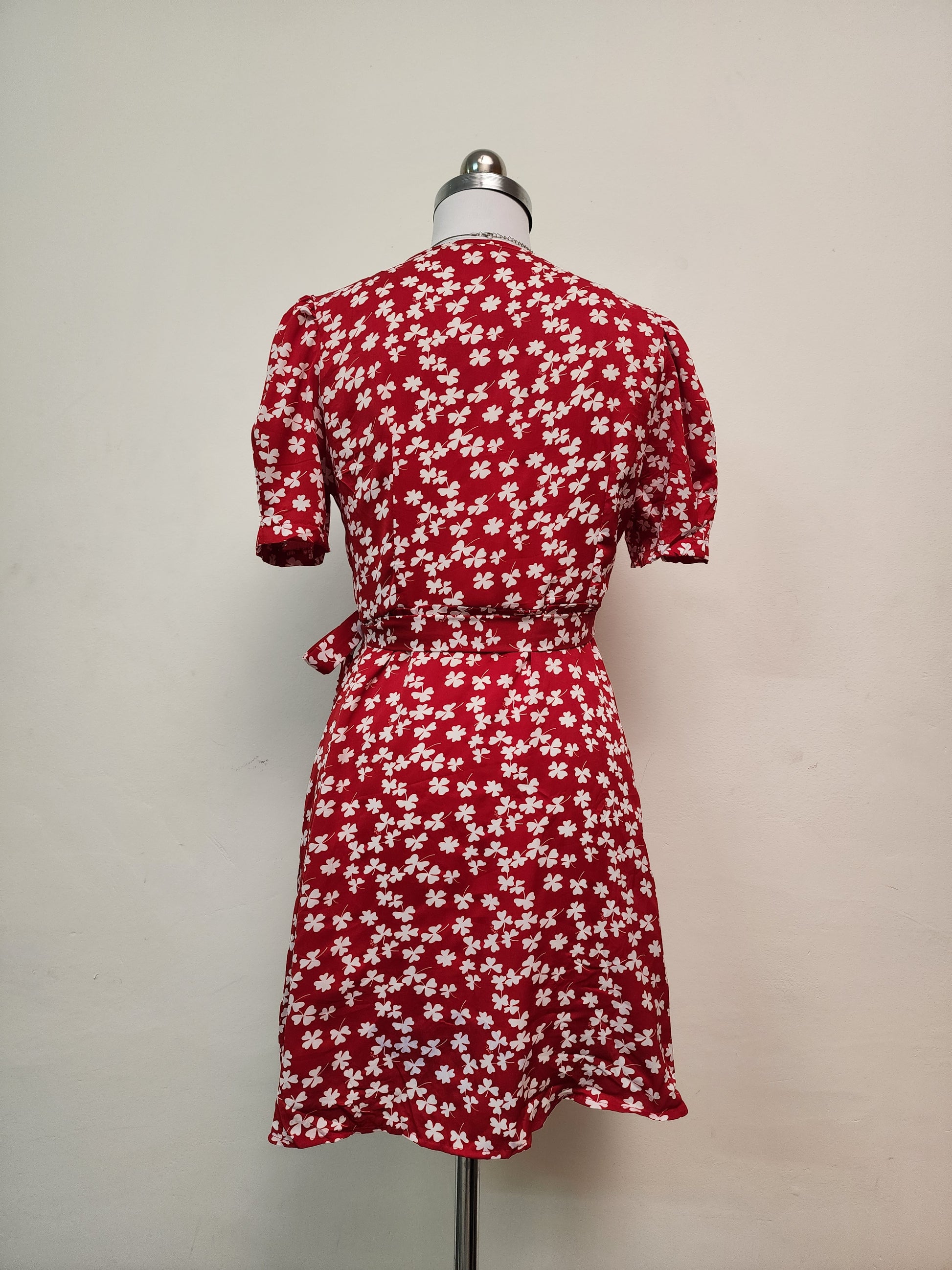 Red Floral Wrap Mini Dress - Short Sleeve V-Neck