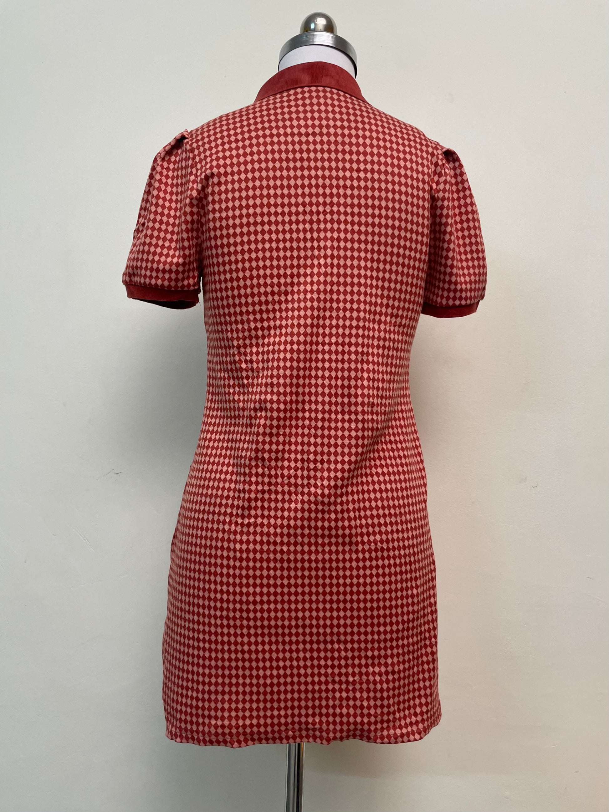 Red & Pink Checkered Mini Dress - Button-Front Short Sleeve Collared Dress