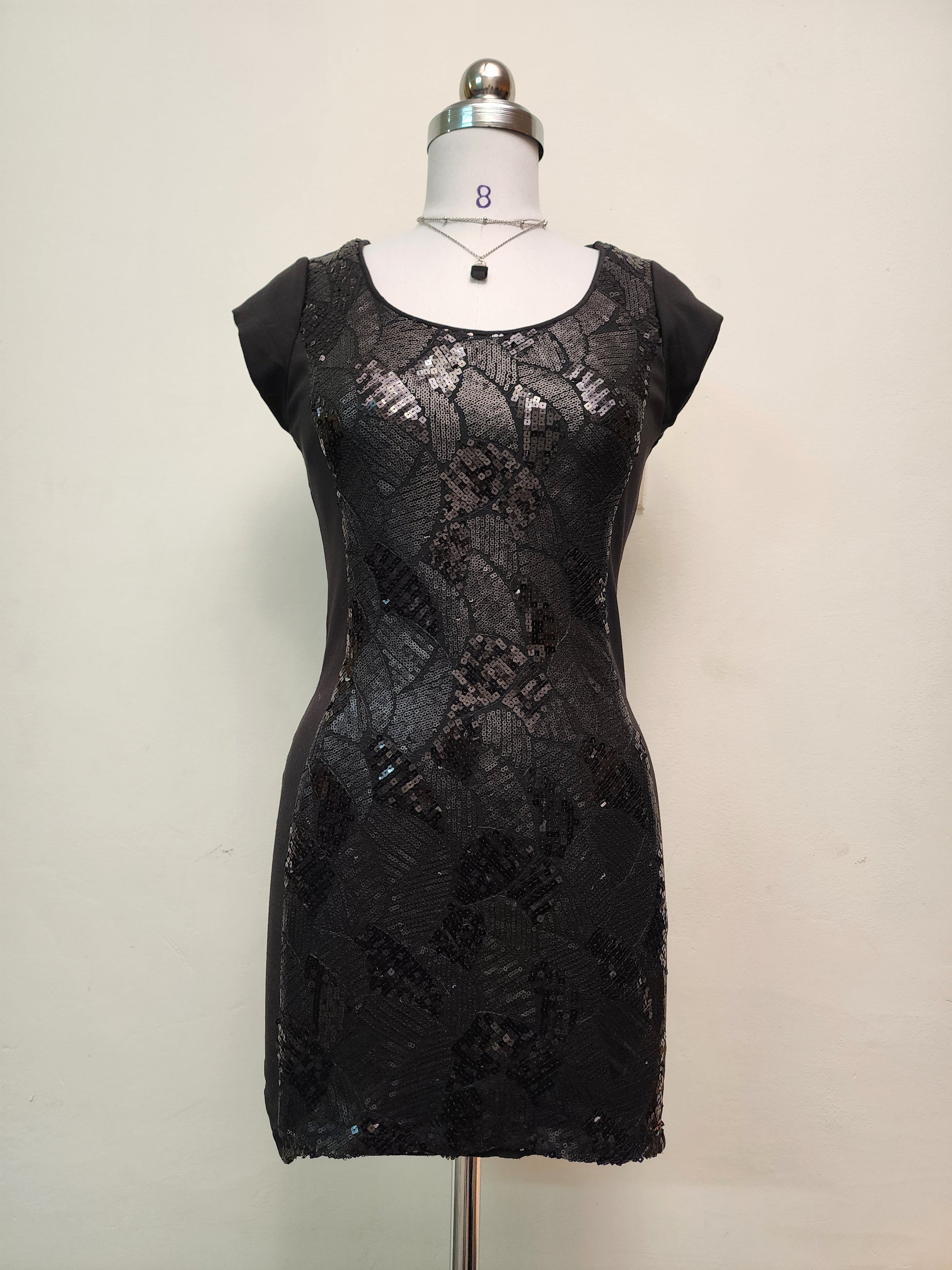 Sparkling Black Sequin Mini Dress - Party Ready Short Sleeve Dress