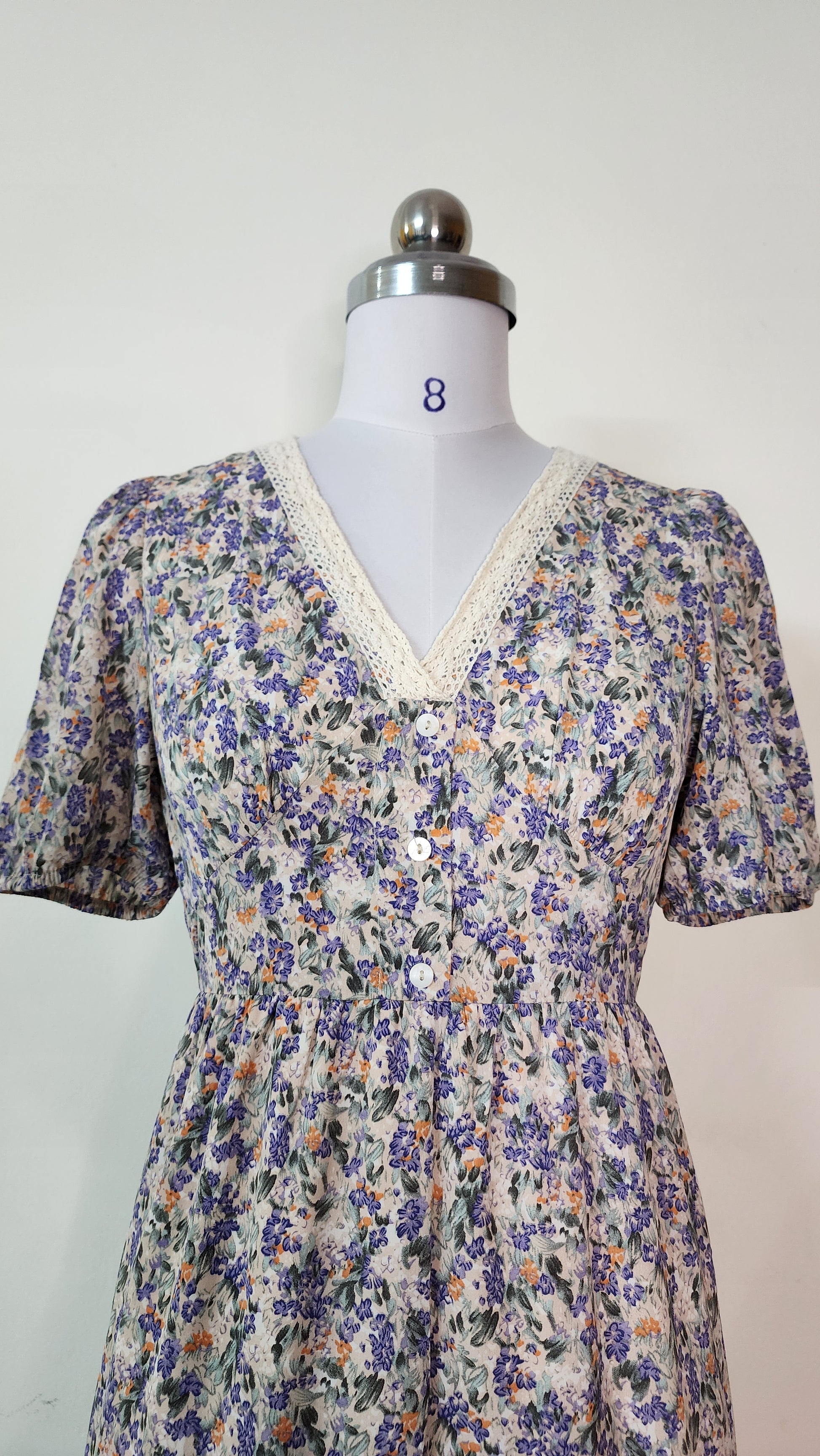 Summer Floral Midi Dress - V-Neck Short Sleeve Tiered Dress