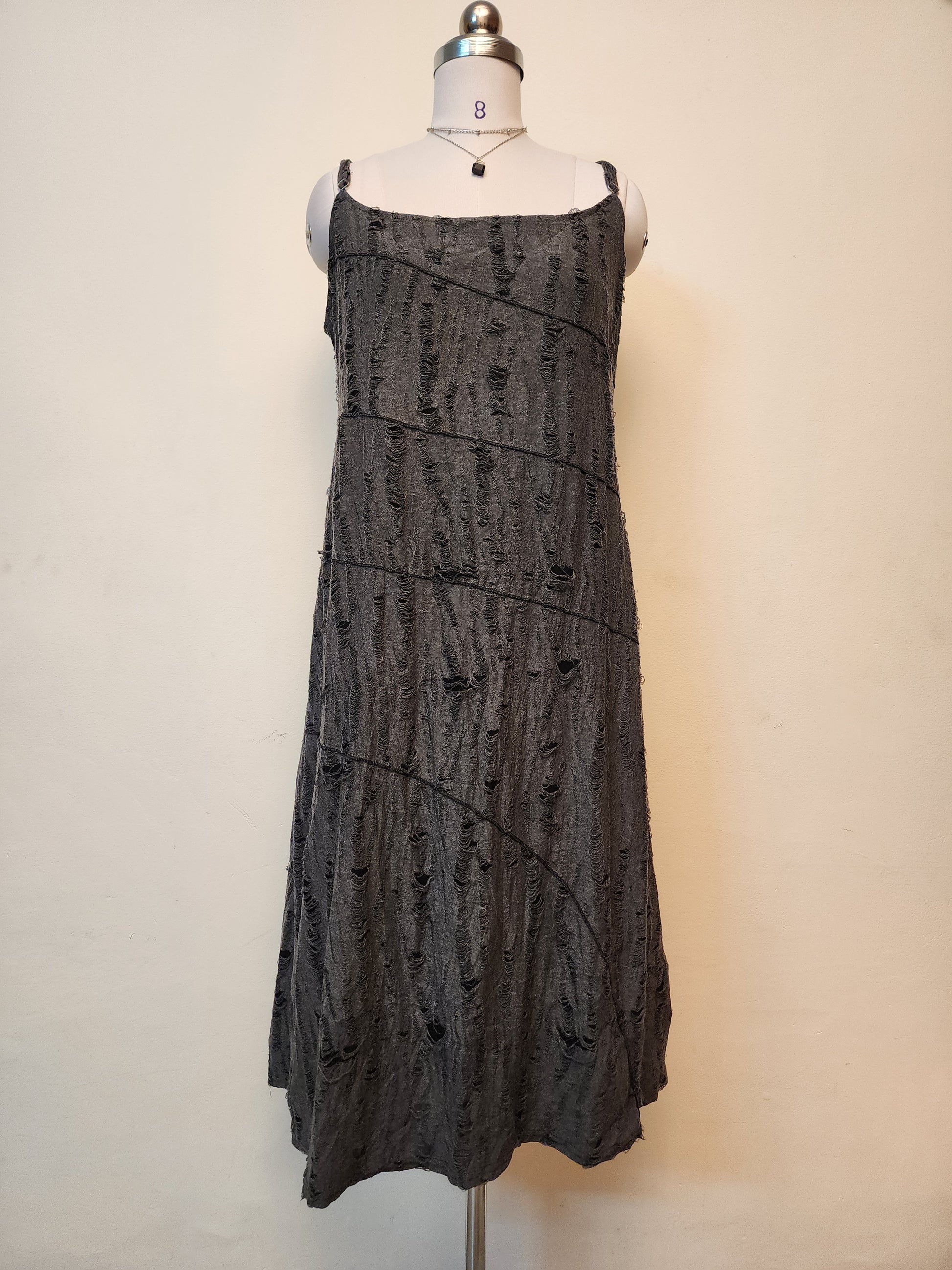 Unique Dark Grey Textured Midi Dress - Sleeveless Slip Style