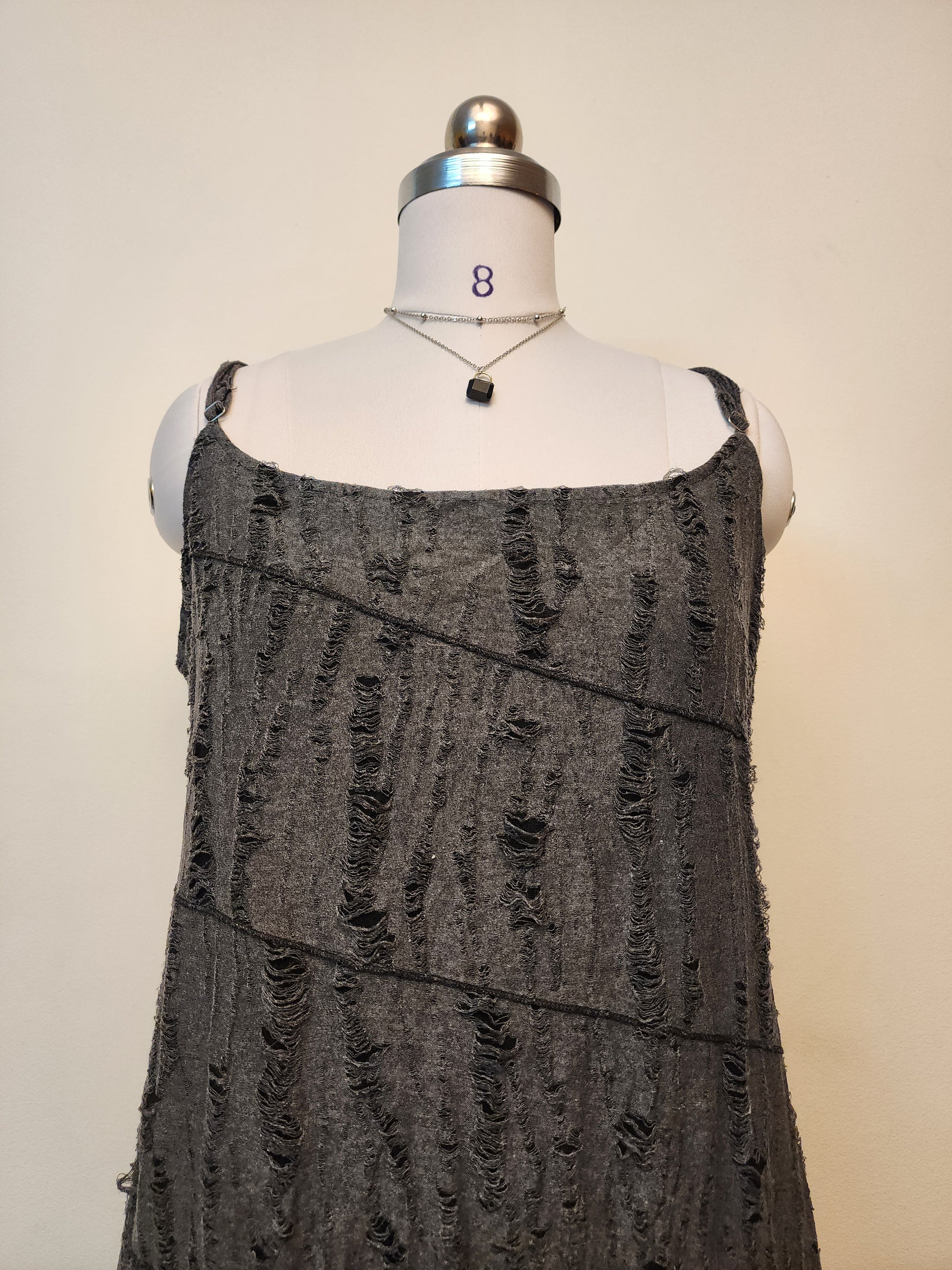 Unique Dark Grey Textured Midi Dress - Sleeveless Slip Style