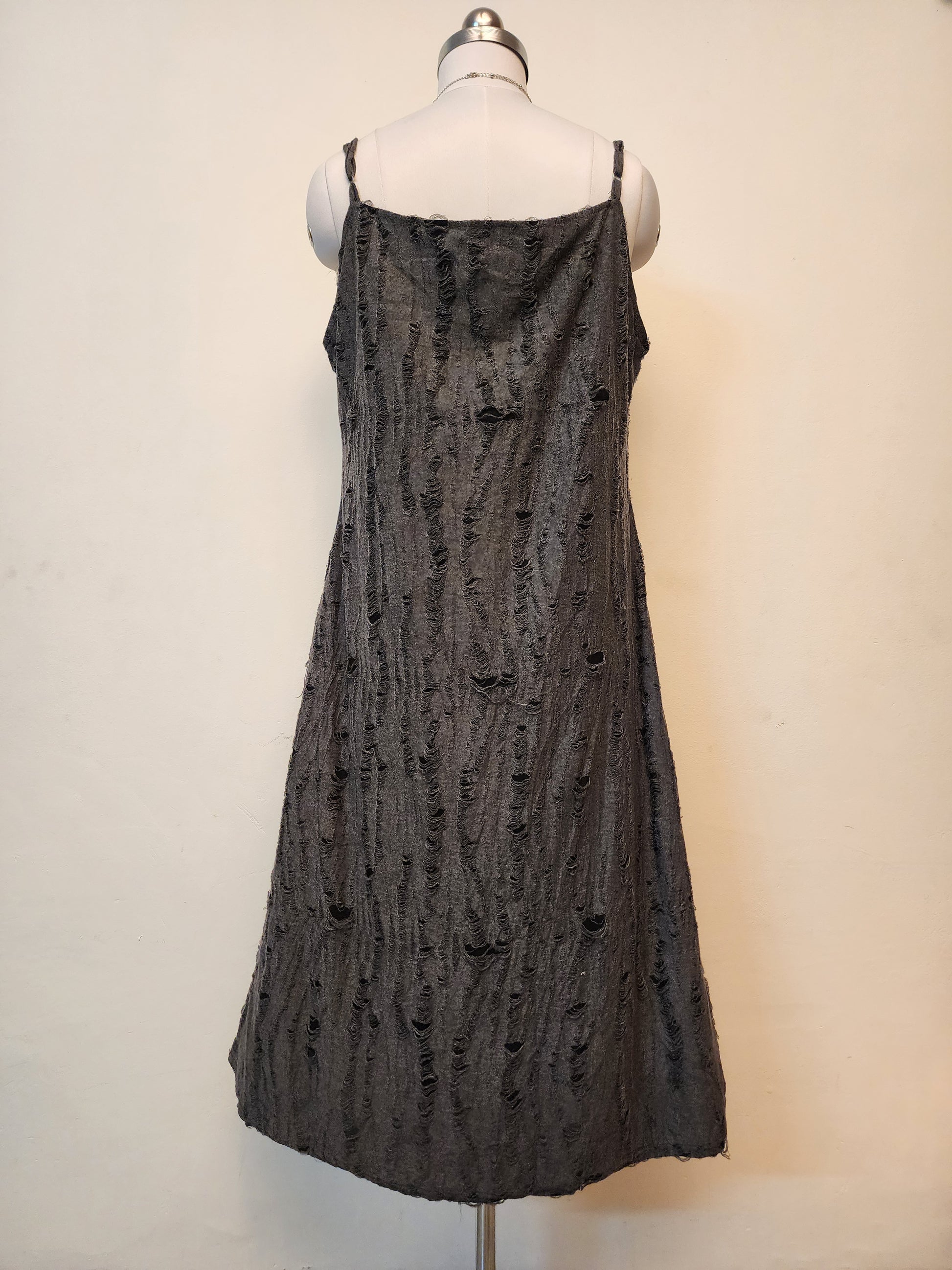 Unique Dark Grey Textured Midi Dress - Sleeveless Slip Style
