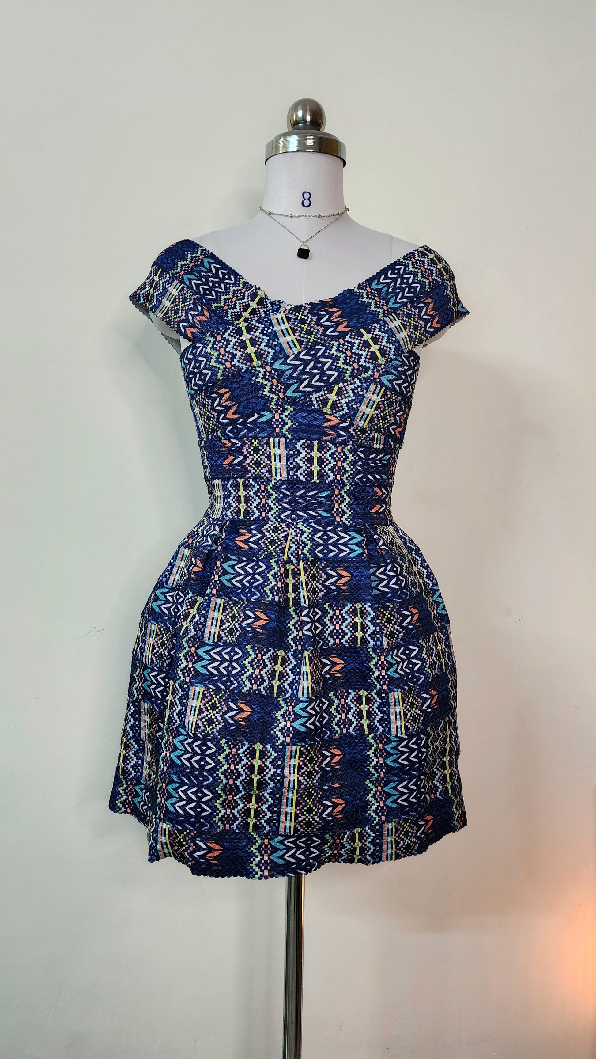 Vibrant Geometric Off-Shoulder Mini Dress