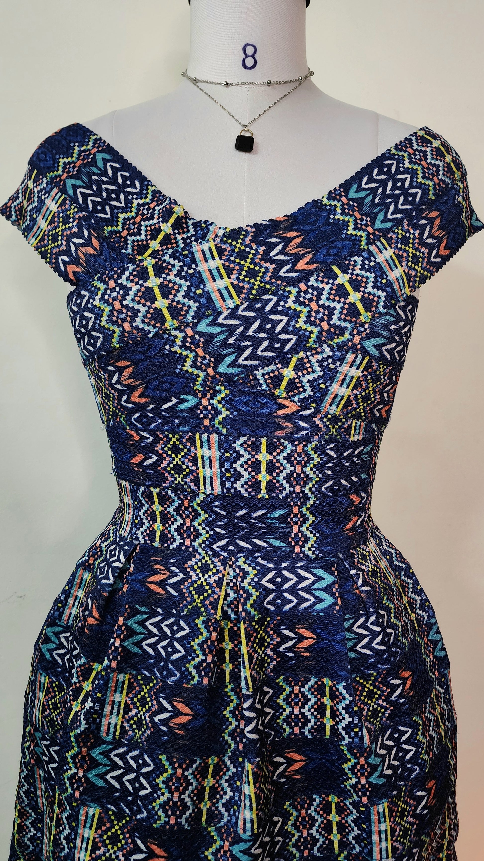 Vibrant Geometric Off-Shoulder Mini Dress