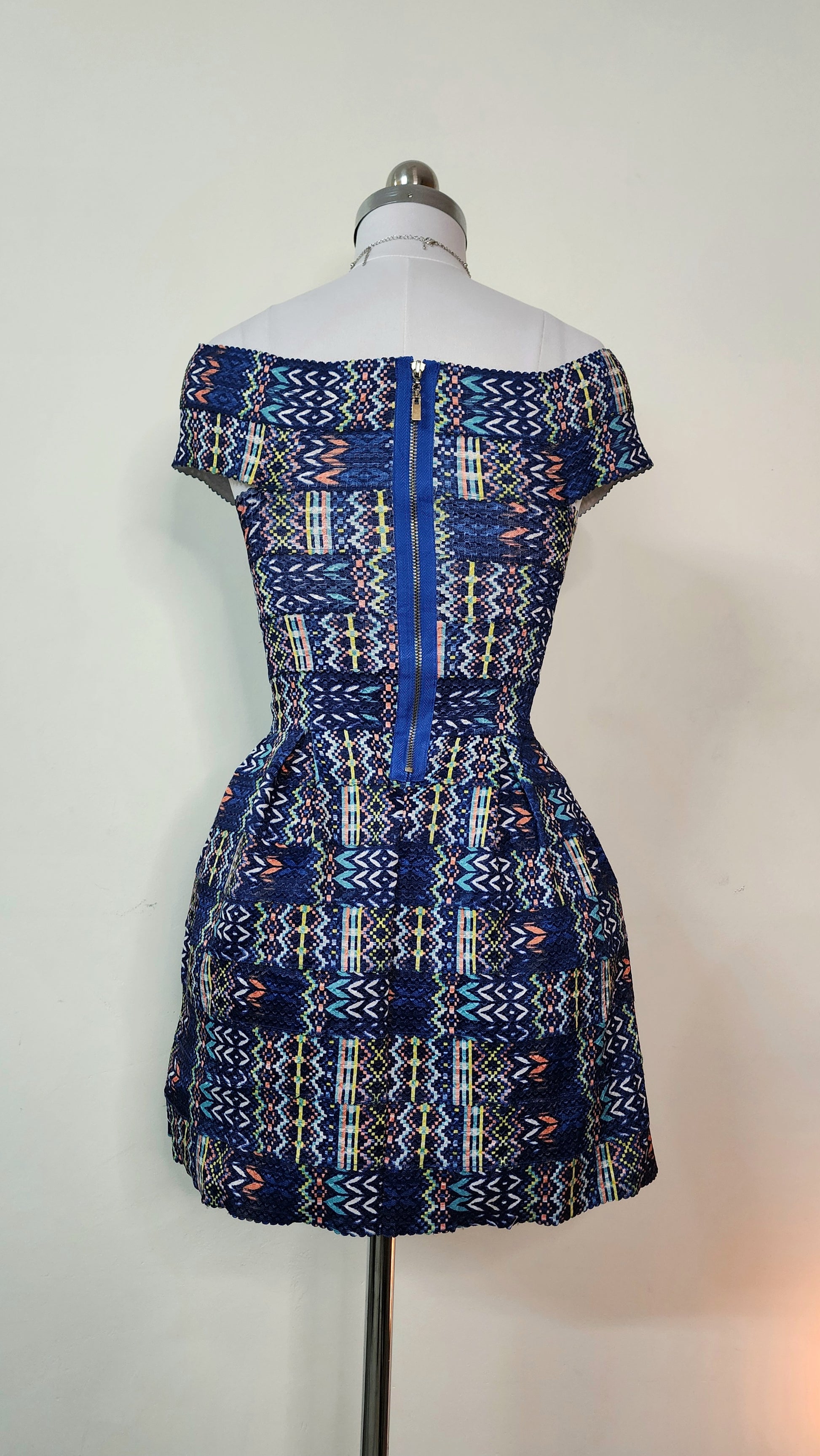 Vibrant Geometric Off-Shoulder Mini Dress