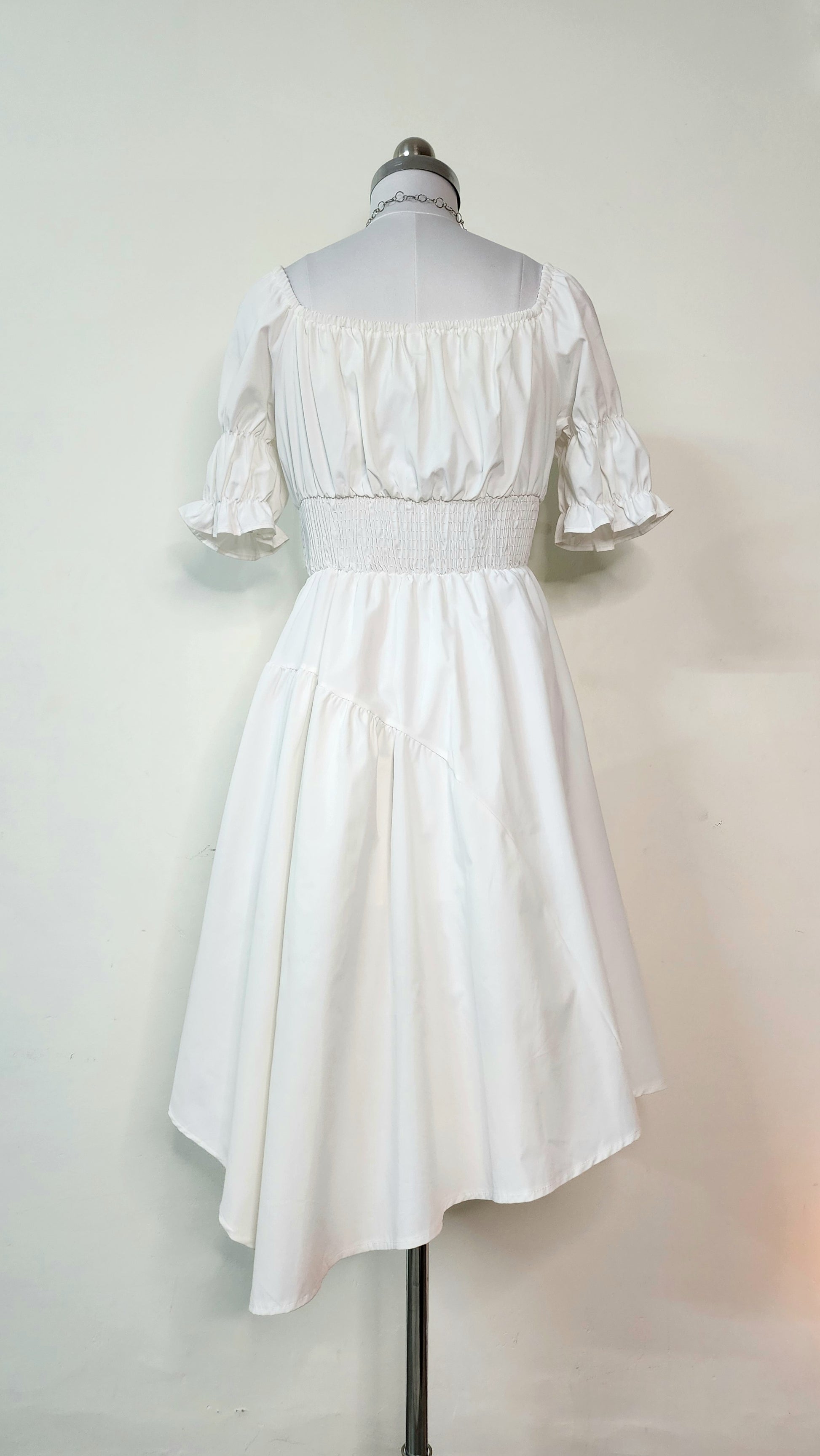 White Puff Sleeve Square Neck Mini Dress with Corset Waist