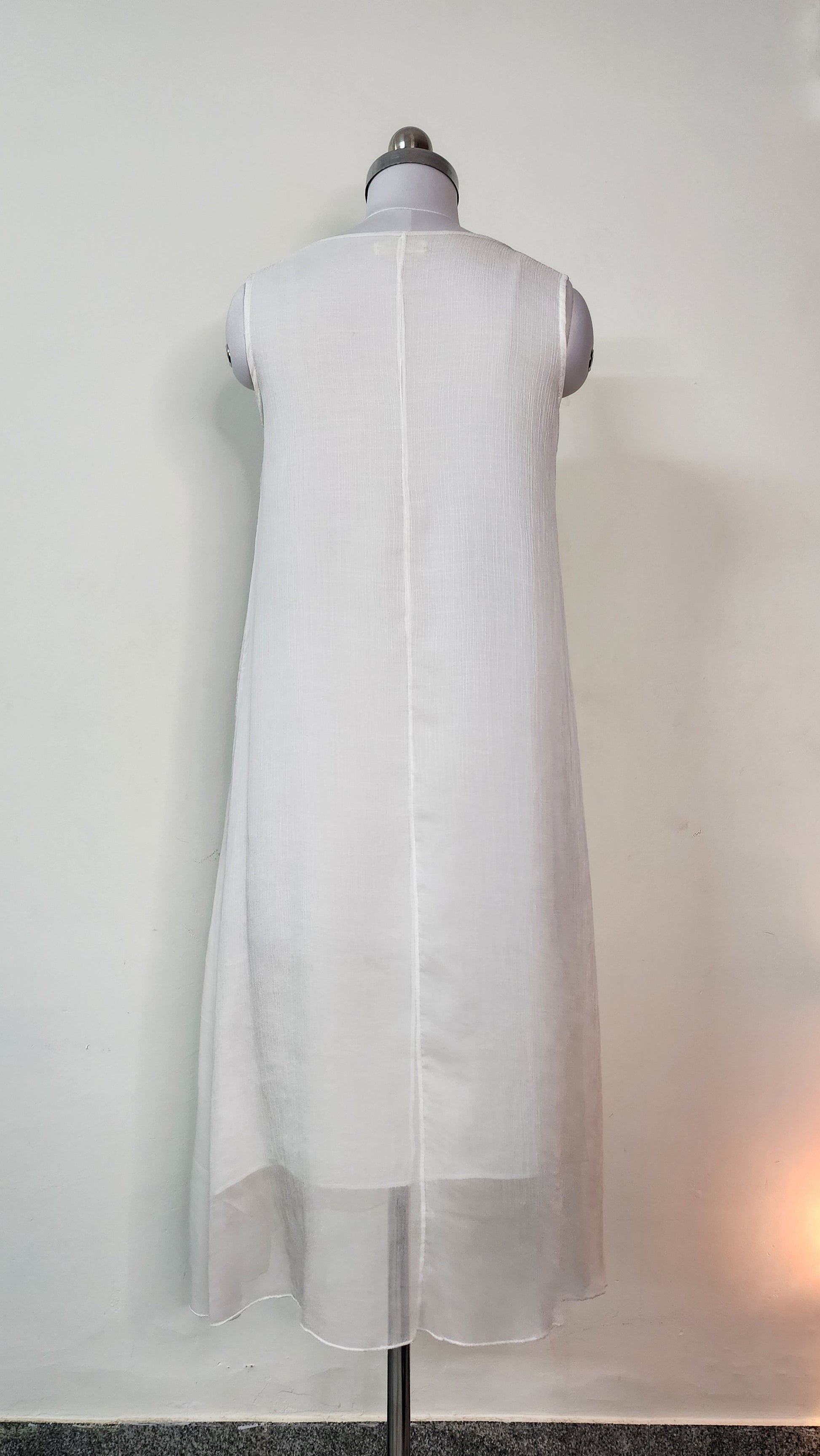White Sleeveless Midi Dress - Artistic Cat Print