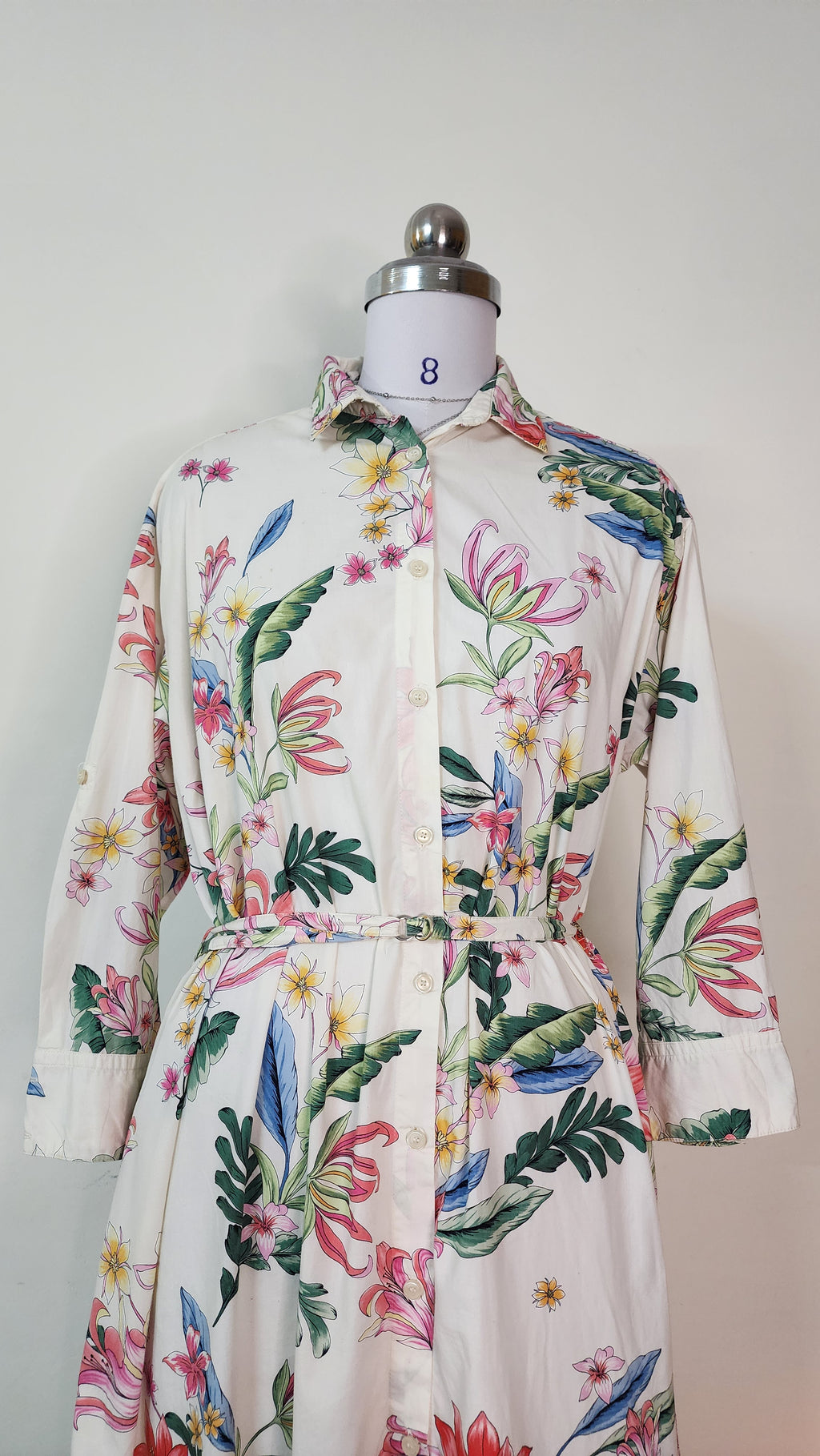 ZARA White Floral Print Button-Front Midi Dress with Tie Waist